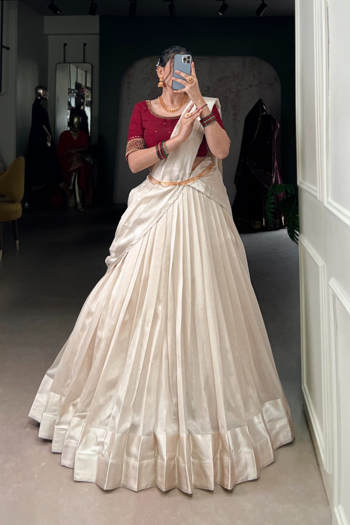 Designer Onam Special Lehenga Choli With Bead & Viscose Work