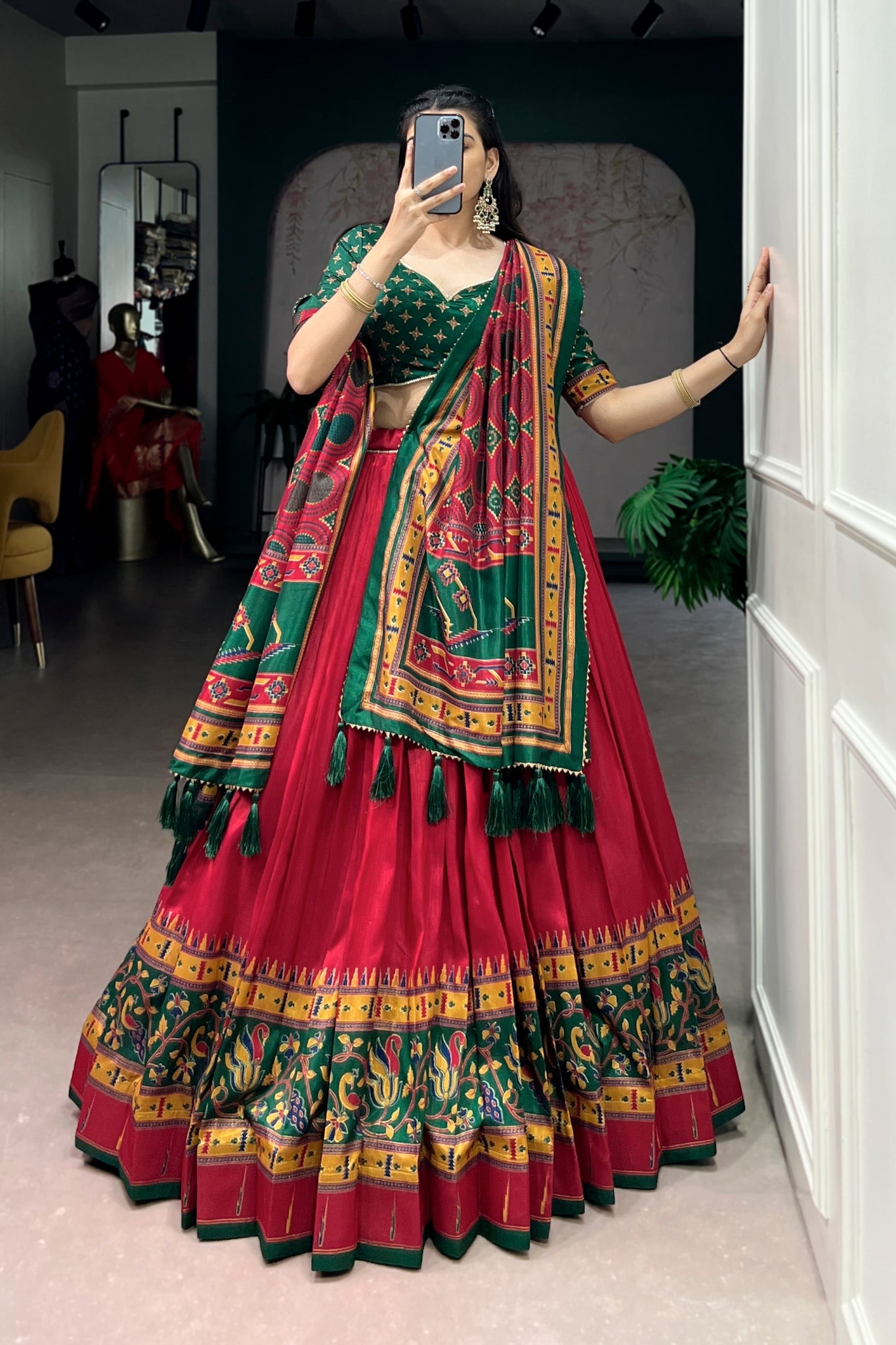 Premium Printed Festive Tasar Silk Lehenga Choli Set For Women