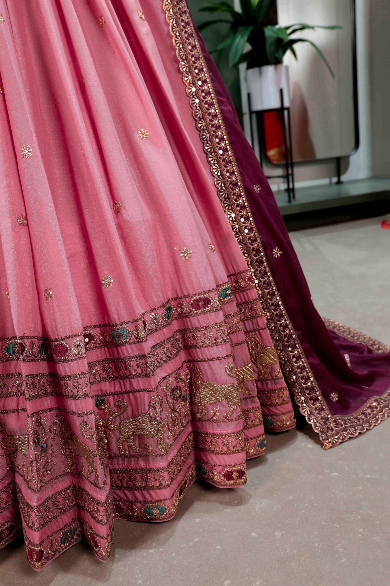 Embroidered Designer Wedding Star Georgette Lehenga Choli Set For Women