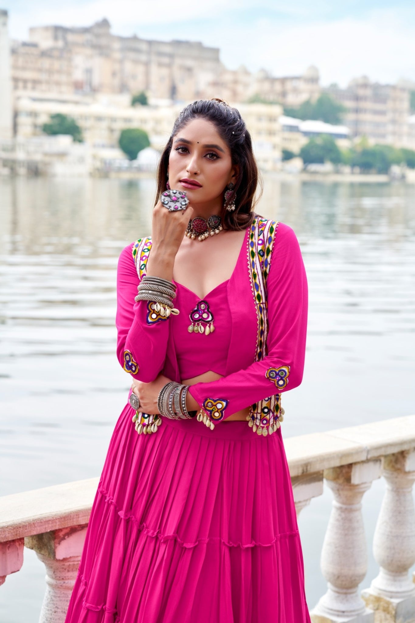 Pure Rayon Mirror Gamthi Work Navratri Lehenga Choli Set