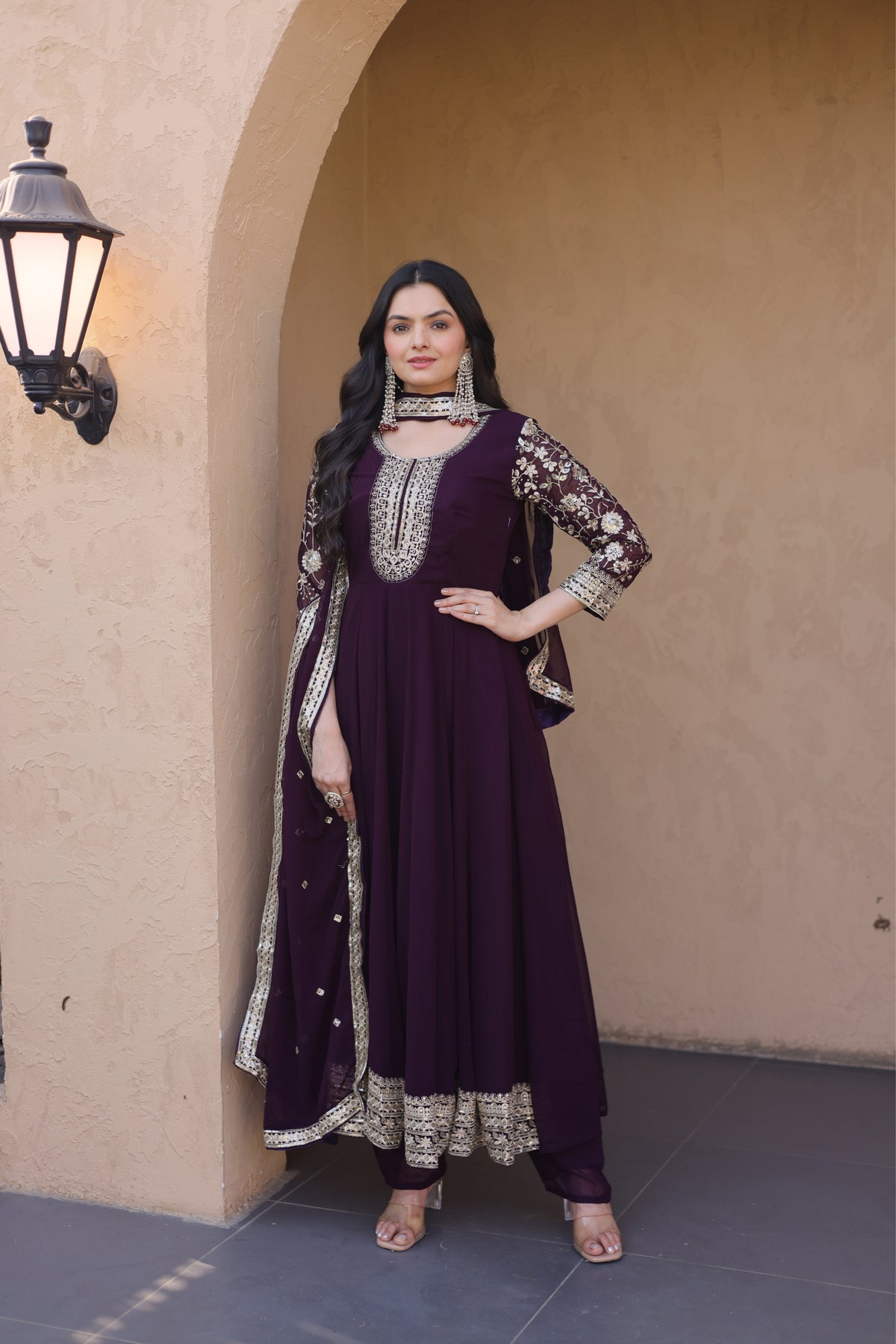 Designer Sequins Embroidered Anarkali Gown With Dupatta Set