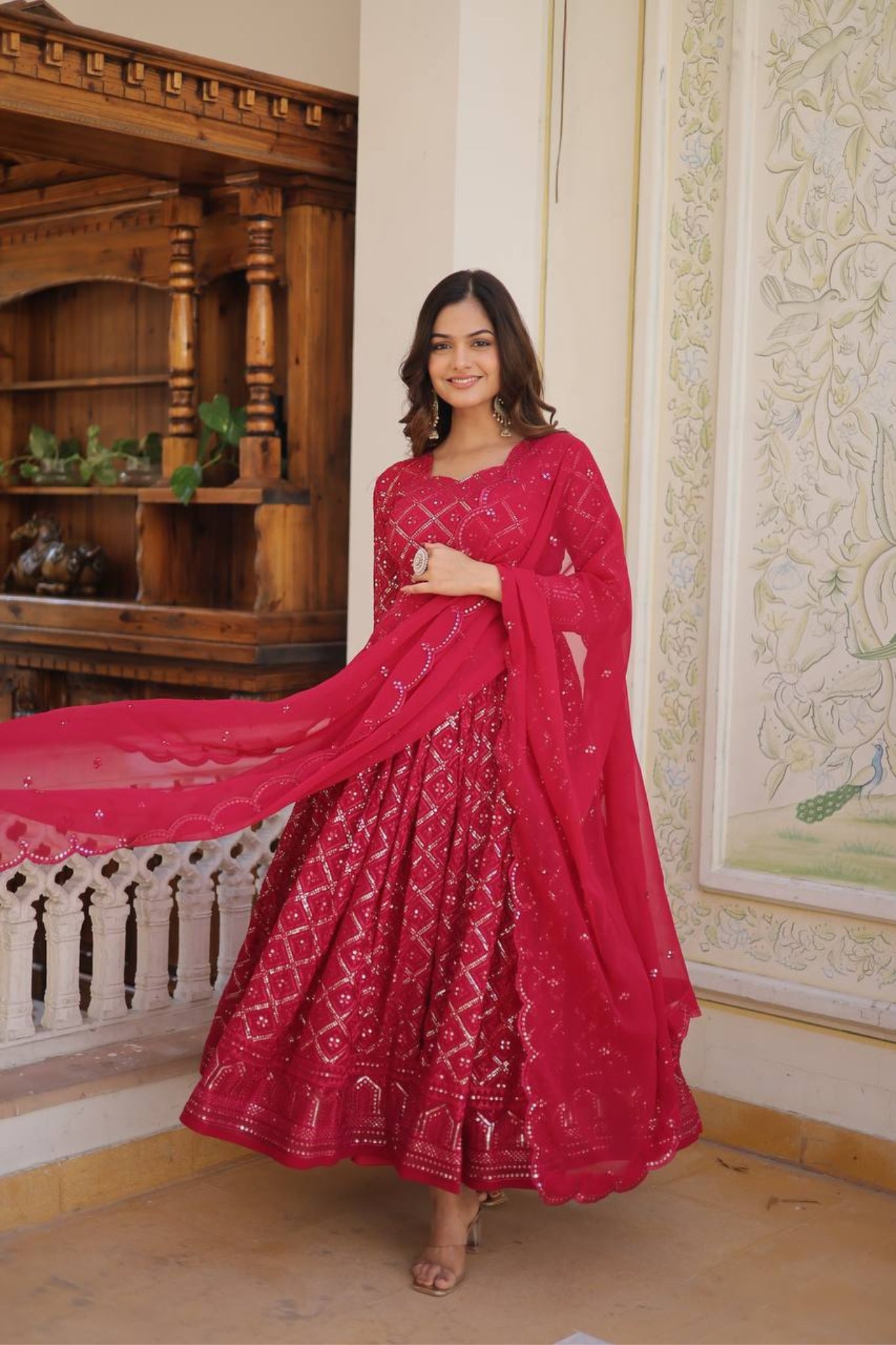 The Elegance of Sequins Embroidered Gown with Dupatta Set