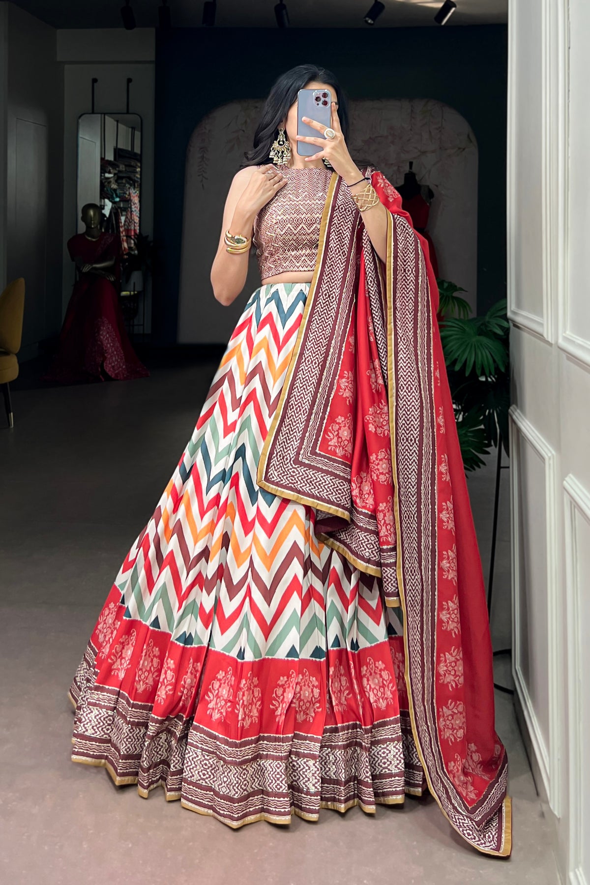 Vaishali Silk Designer Print With Beads Work Lehenga Choli For Wedding & Festive Wear