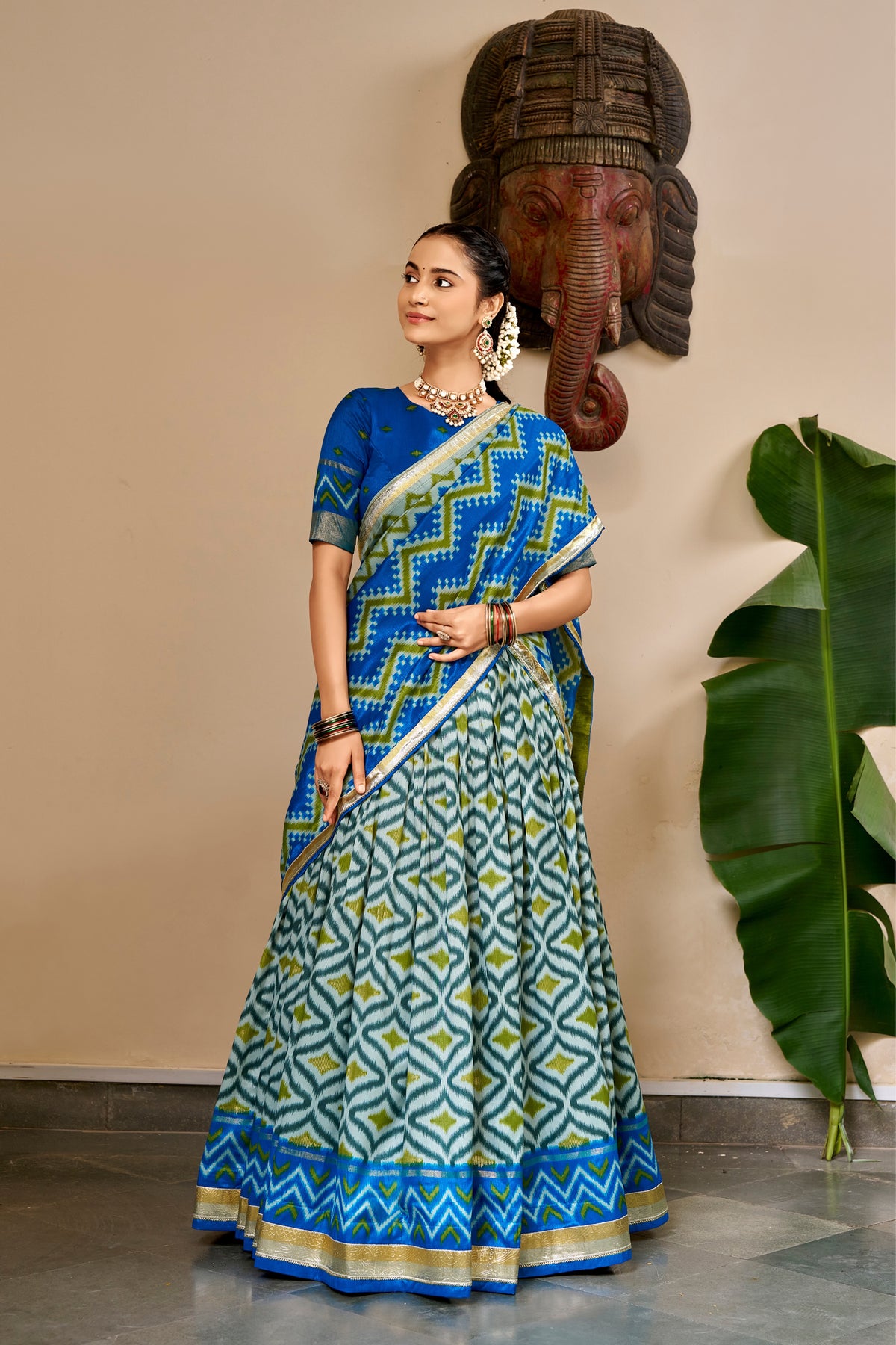 Tasar Silk Ikat Print Designer Lehenga Choli