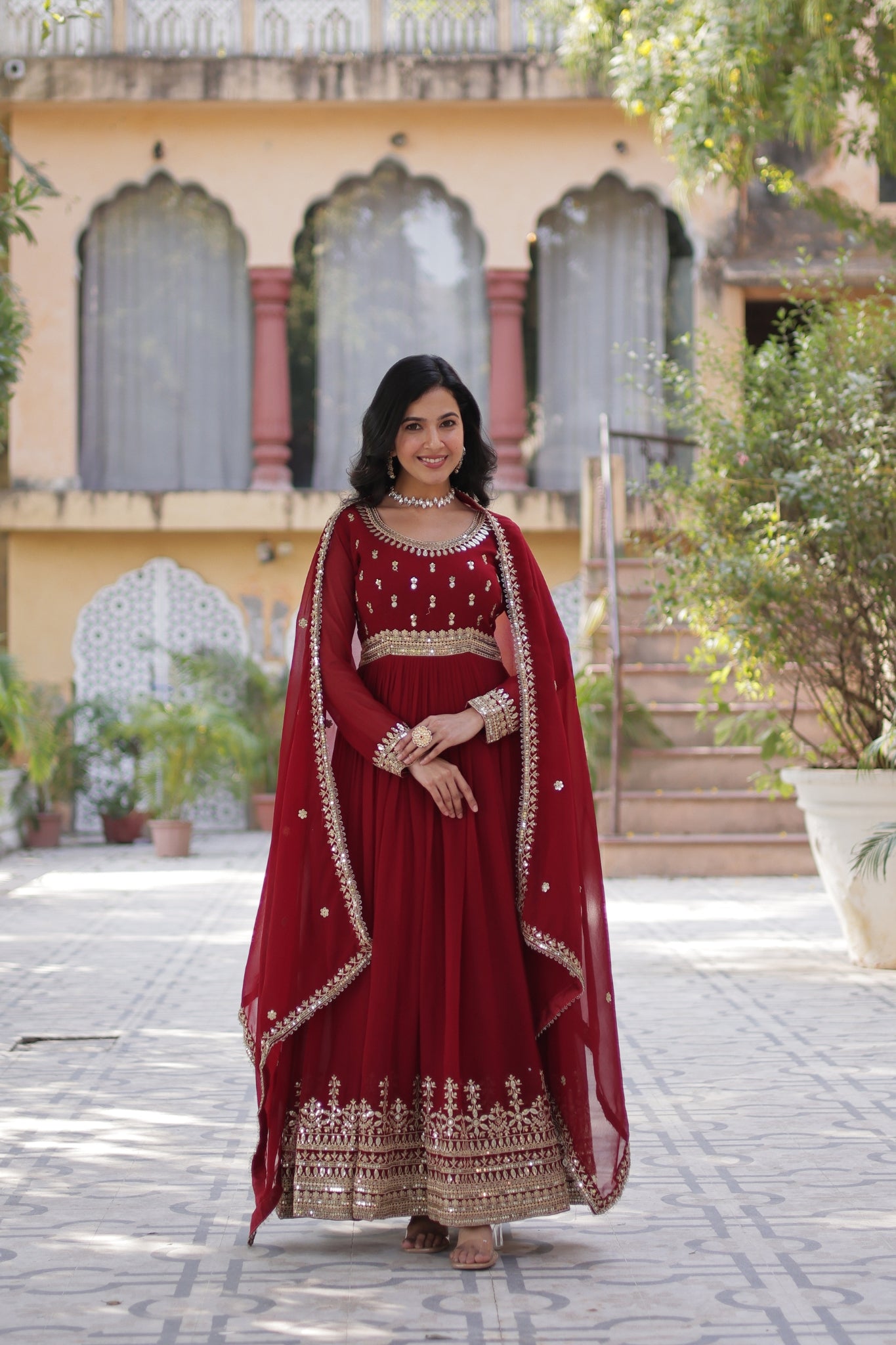 Elegance Luxury Designer Embroidered Work Gown With Dupatta Set