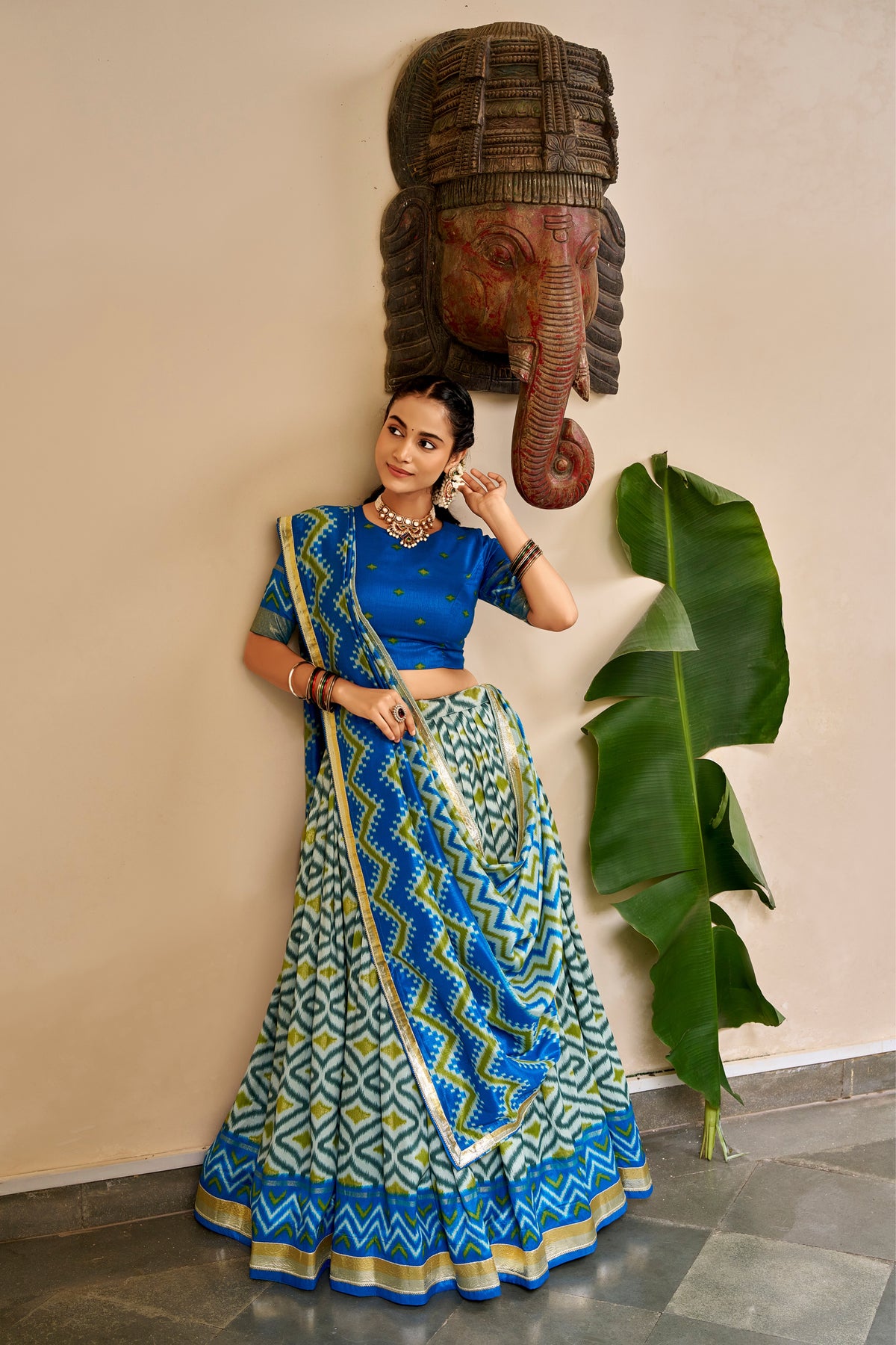 Tasar Silk Ikat Print Designer Lehenga Choli
