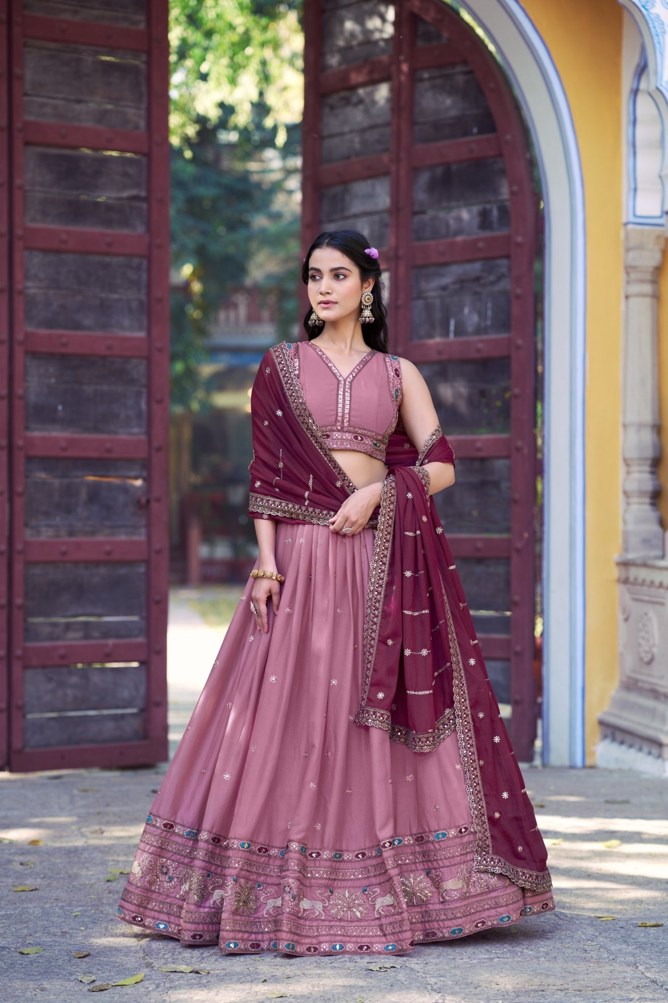 Embroidered Designer Wedding Star Georgette Lehenga Choli Set For Women