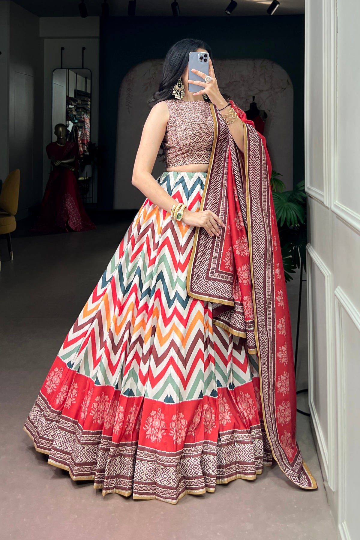 Vaishali Silk Designer Print With Beads Work Lehenga Choli For Wedding & Festive Wear
