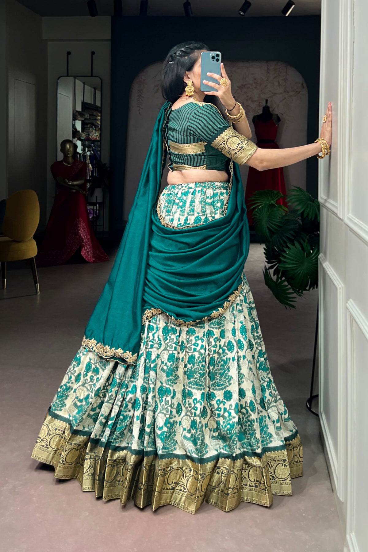 Designer Peacock Floral Print Half Saree Lehenga Choli