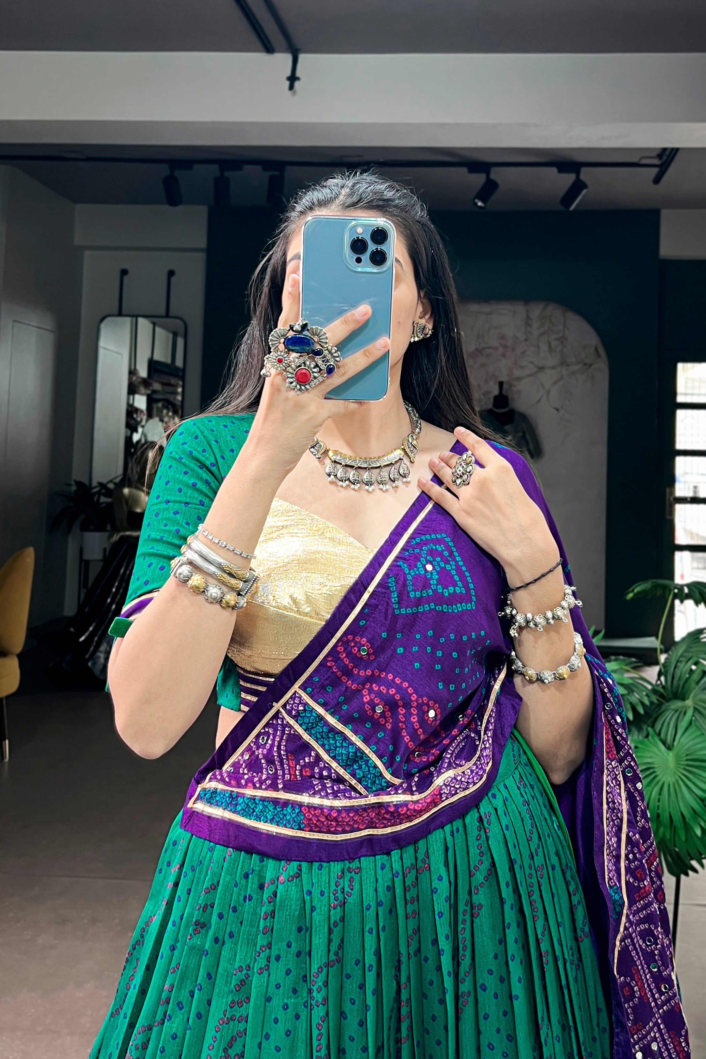 Tasar Silk Bandhani Print Designer Lehenga Choli for Navratri