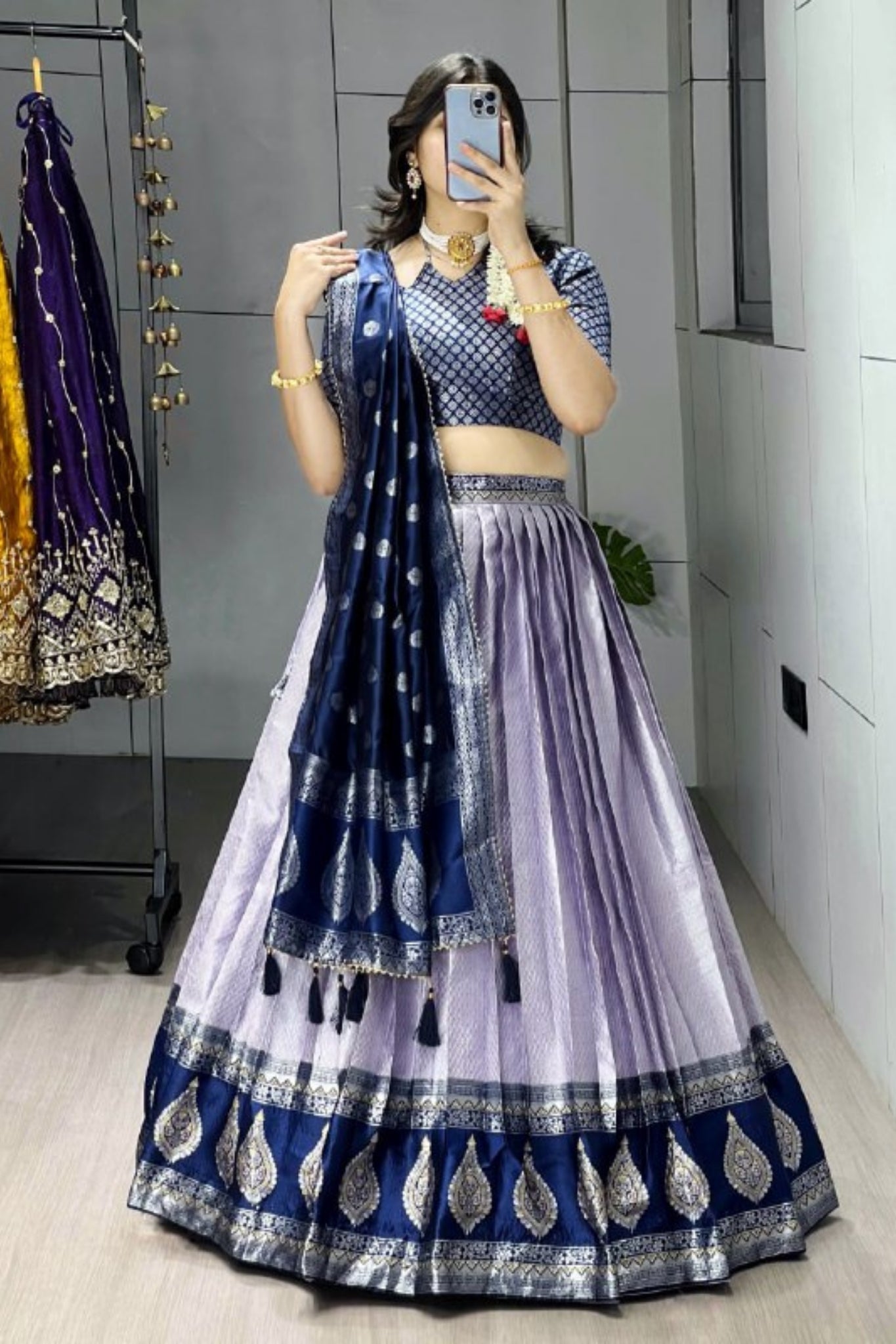 Royal Banarasi Silk Lehenga Choli With Contrast Dupatta For Wedding And Festive Wear