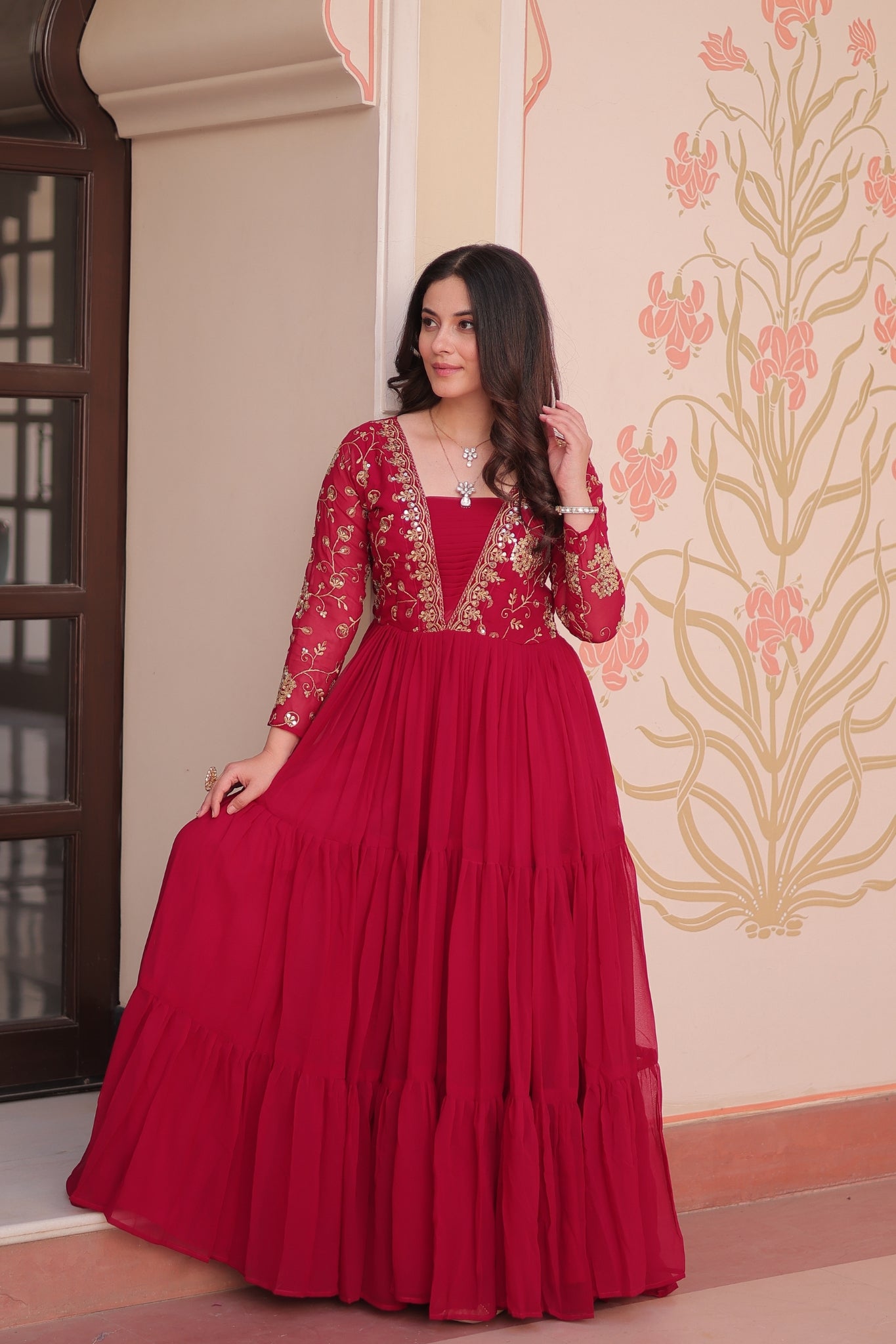 Sequins Zari Embroidered Work Wedding Designer Gown