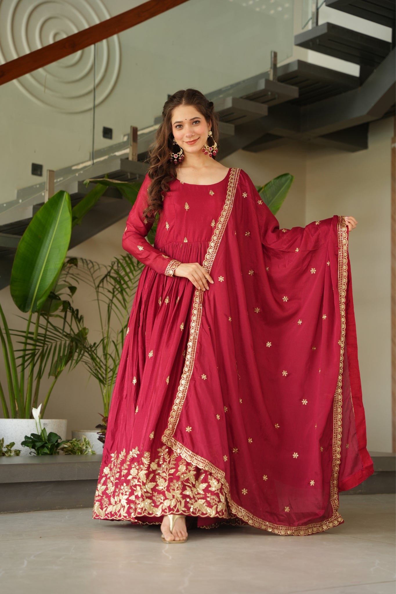 Wedding Designer Embroidered Zari Sequins Work Gown