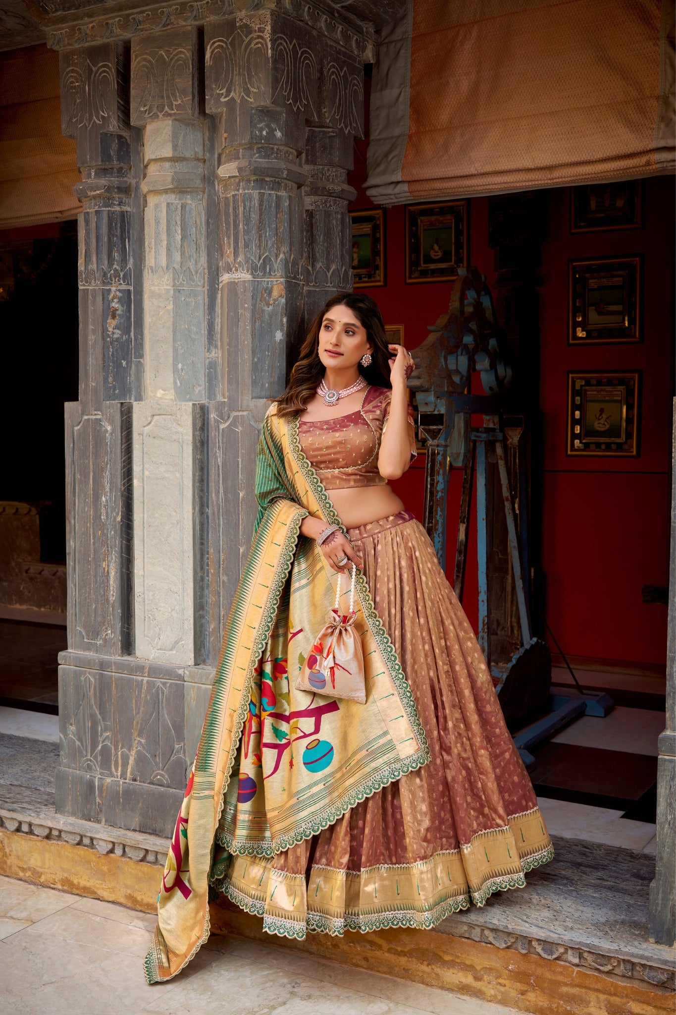 Designer Shimmer Organza Lehenga Set With Intricate Zari Weaving