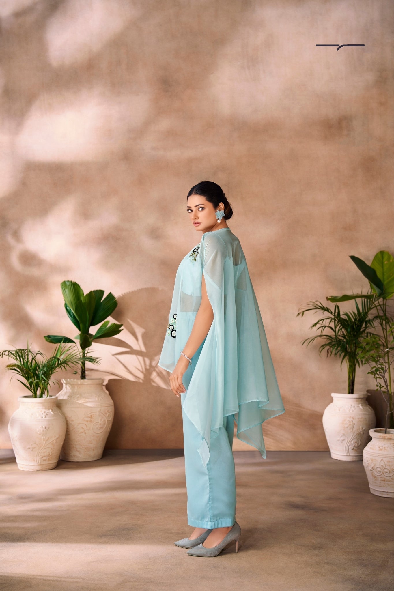 Aqua Blue Elegance Organza Co-Ord Set