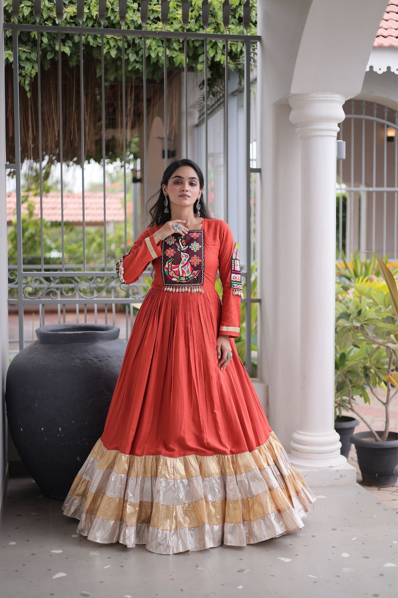 Raasrang Navratri Special Designer Rayon Gown With Kutchi Gamthi Thread Work