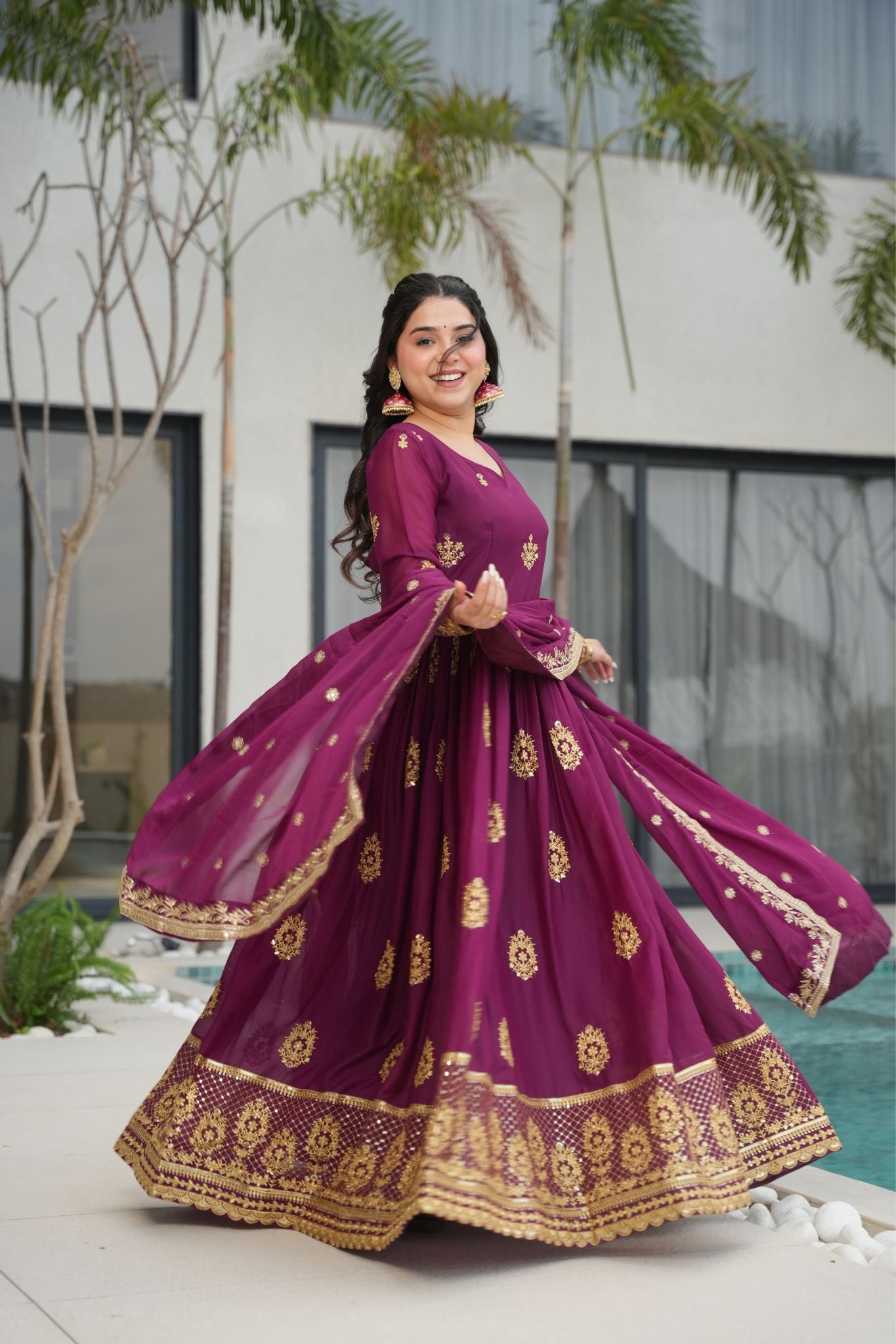 Luxurious Star Georgette Sequins Embroidered Work Stunning Gown With Dupatta