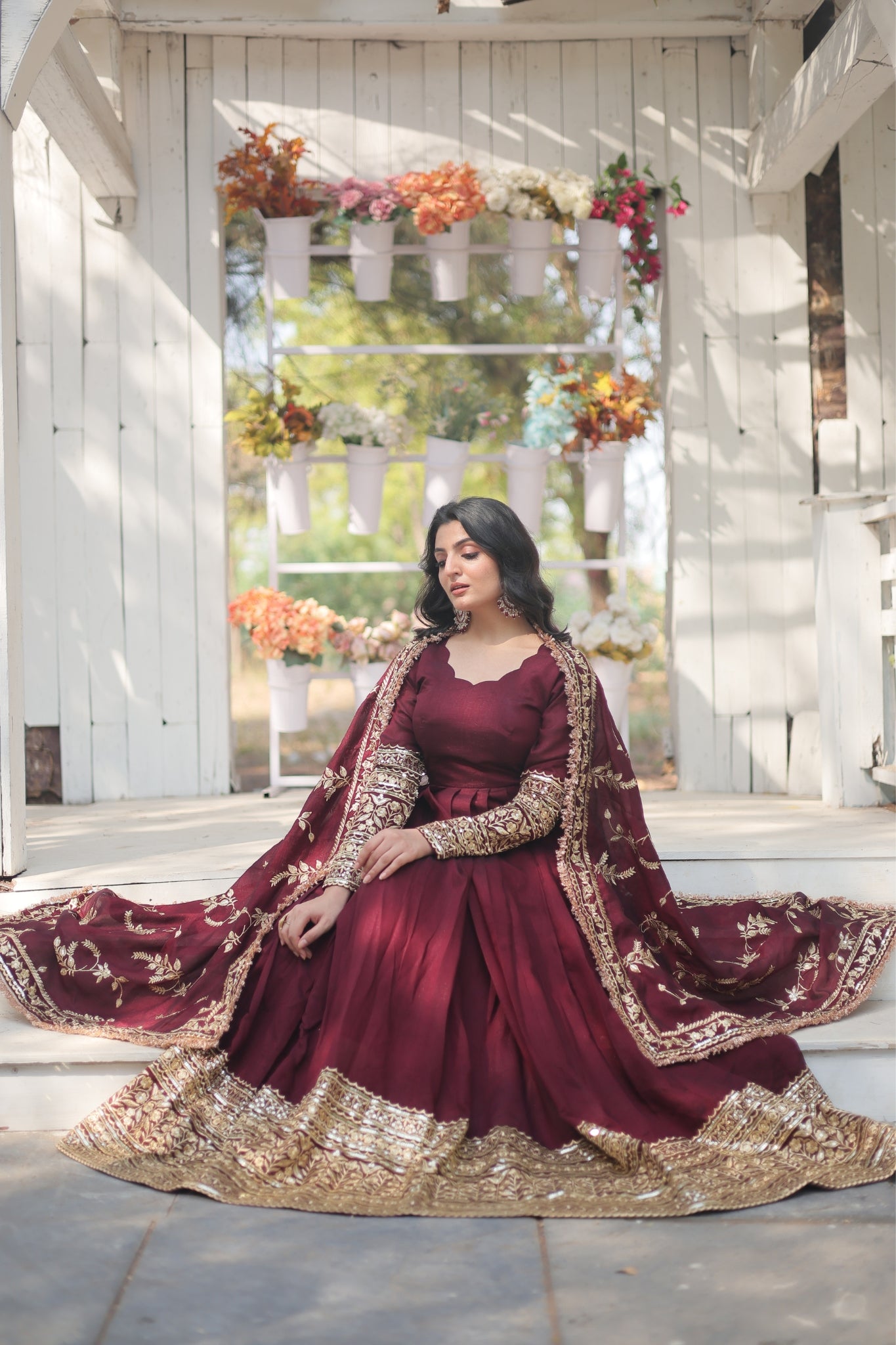 Stunning Premium Dark Maroon Anarkali Set