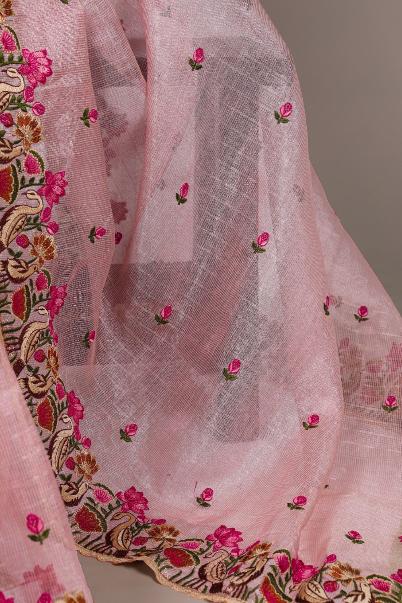 Luxury Zari Kota Tissue Designer Saree With Thread Embroidery Work