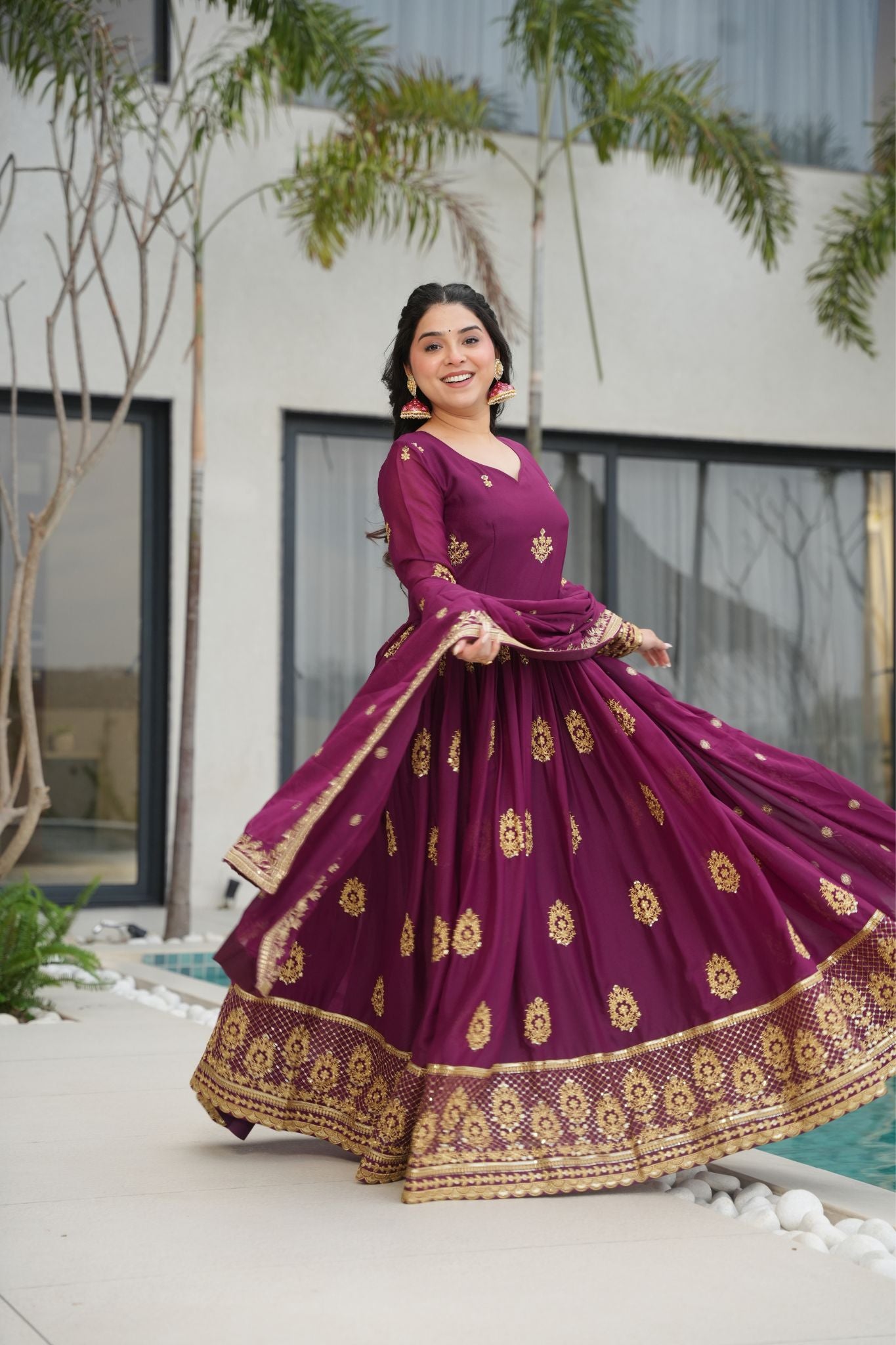 Luxurious Star Georgette Sequins Embroidered Work Stunning Gown With Dupatta