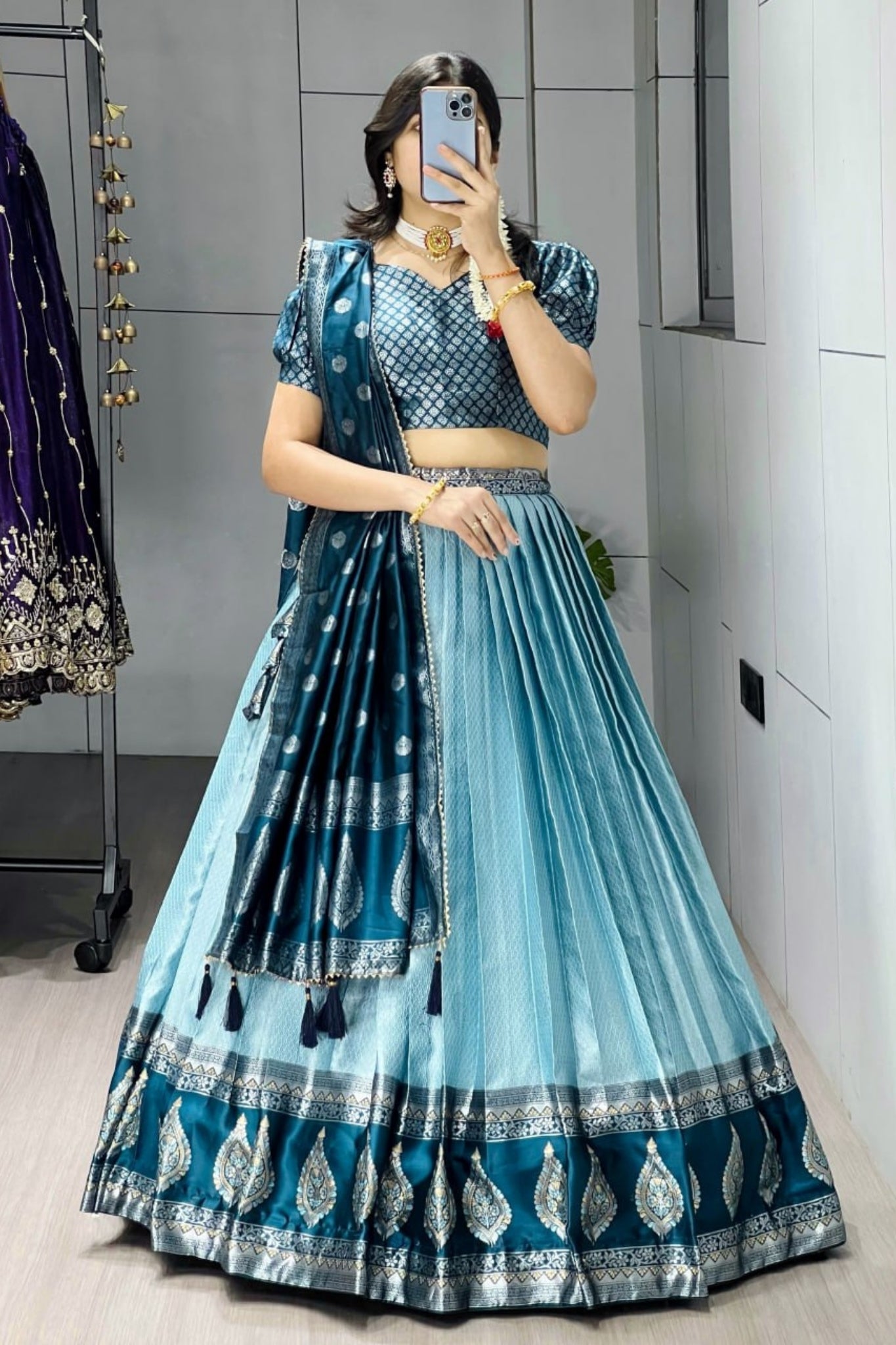 Royal Banarasi Silk Lehenga Choli With Contrast Dupatta For Wedding And Festive Wear