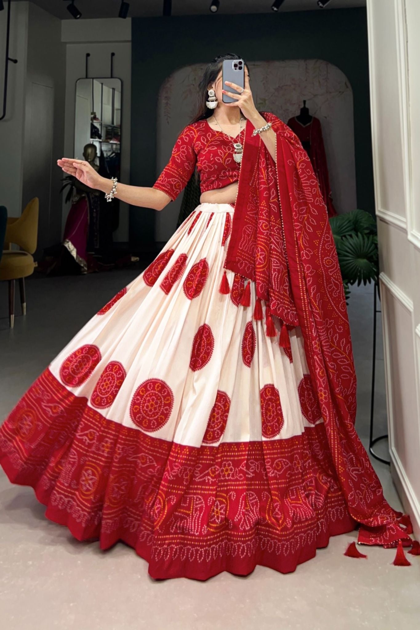 Bandhej Print Silk Lehenga Choli