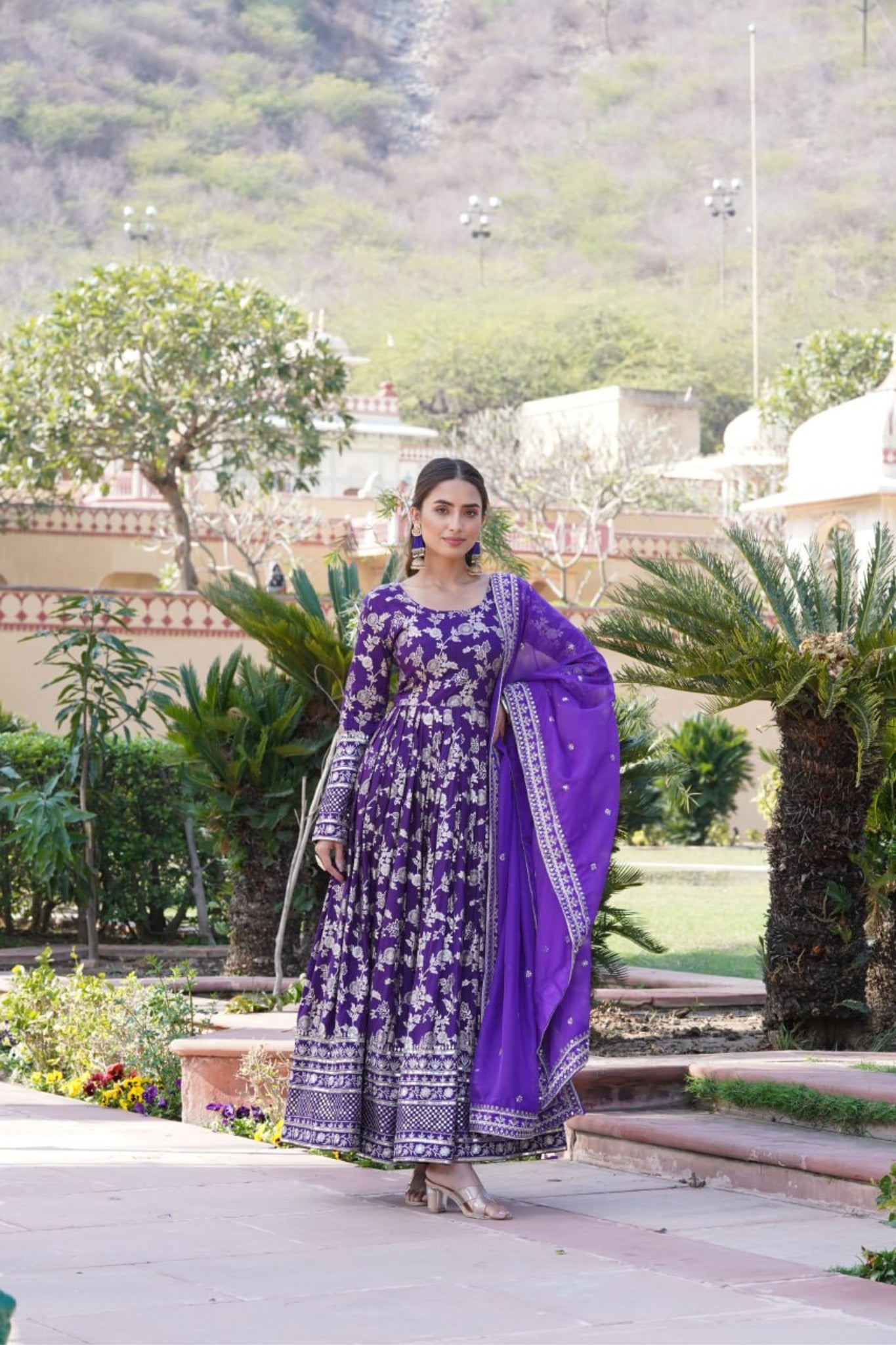 Jacquard With Sequins Embroidered Work Gown & Dupatta Set