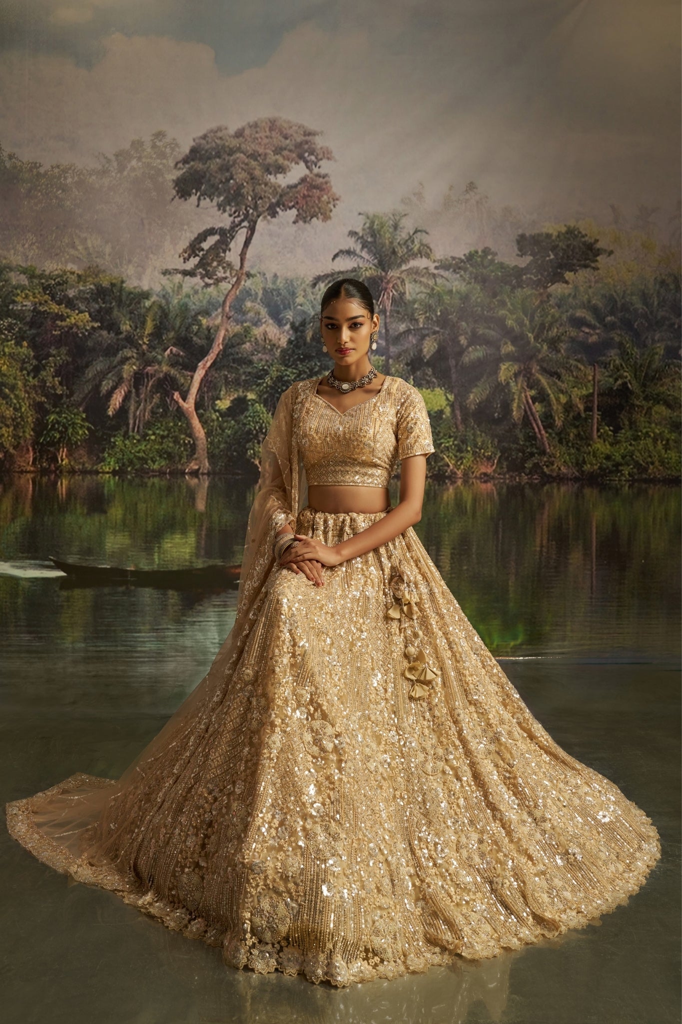 Pure Royal Cream Heavy Handcrafted Soft Net Designer Lehenga Set