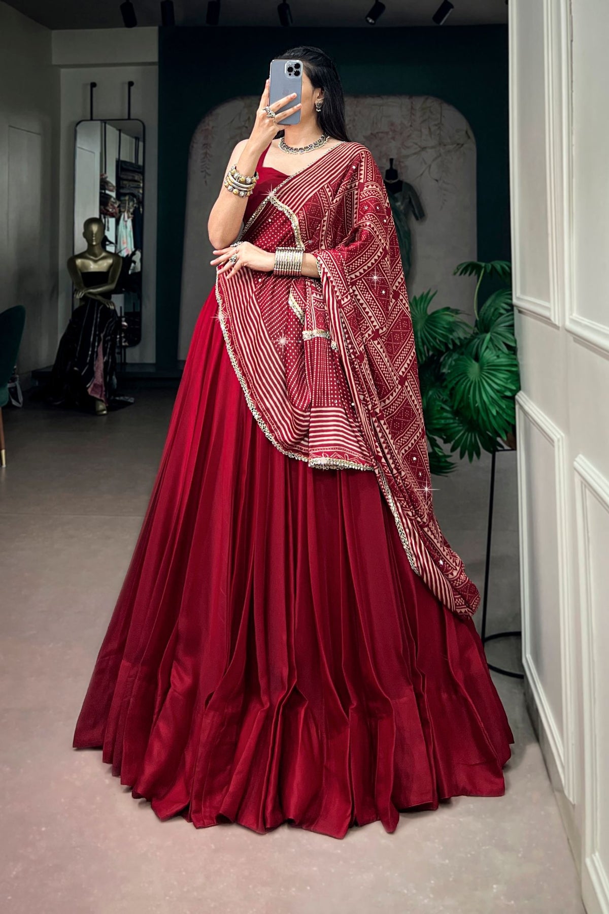 Navy Blue Navratri Designer Lehenga Choli With Printed Satin Dupatta