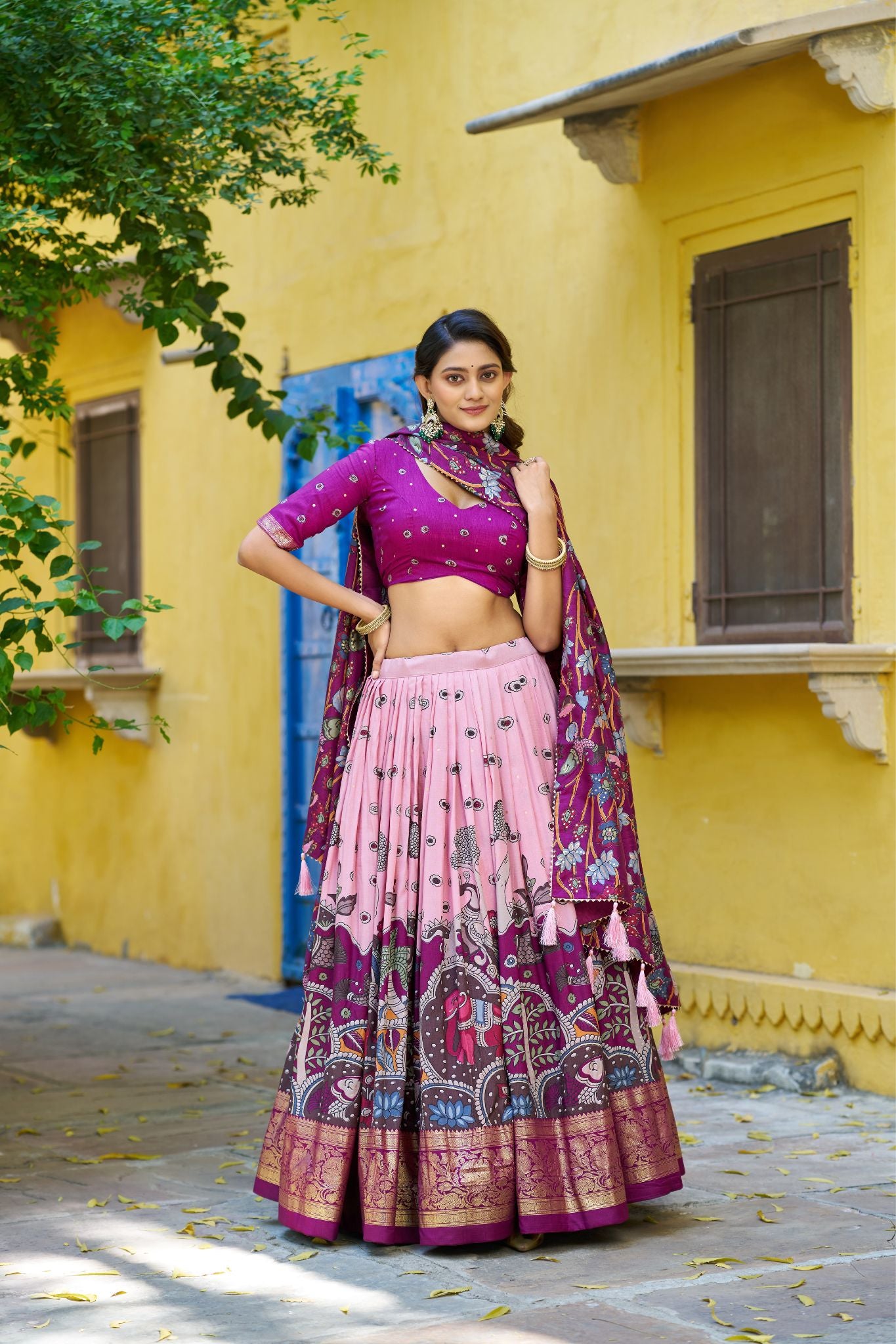 Kalamkari Print With Foil Work Lehenga Choli