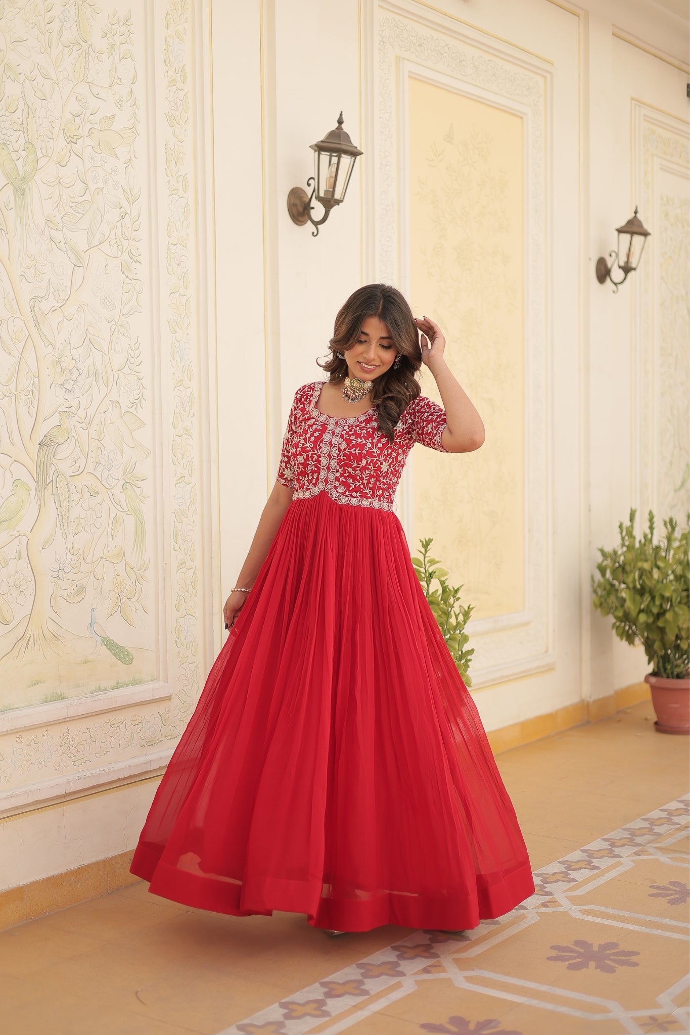 Designer Embroidery Zari Sequins Work Gown Set