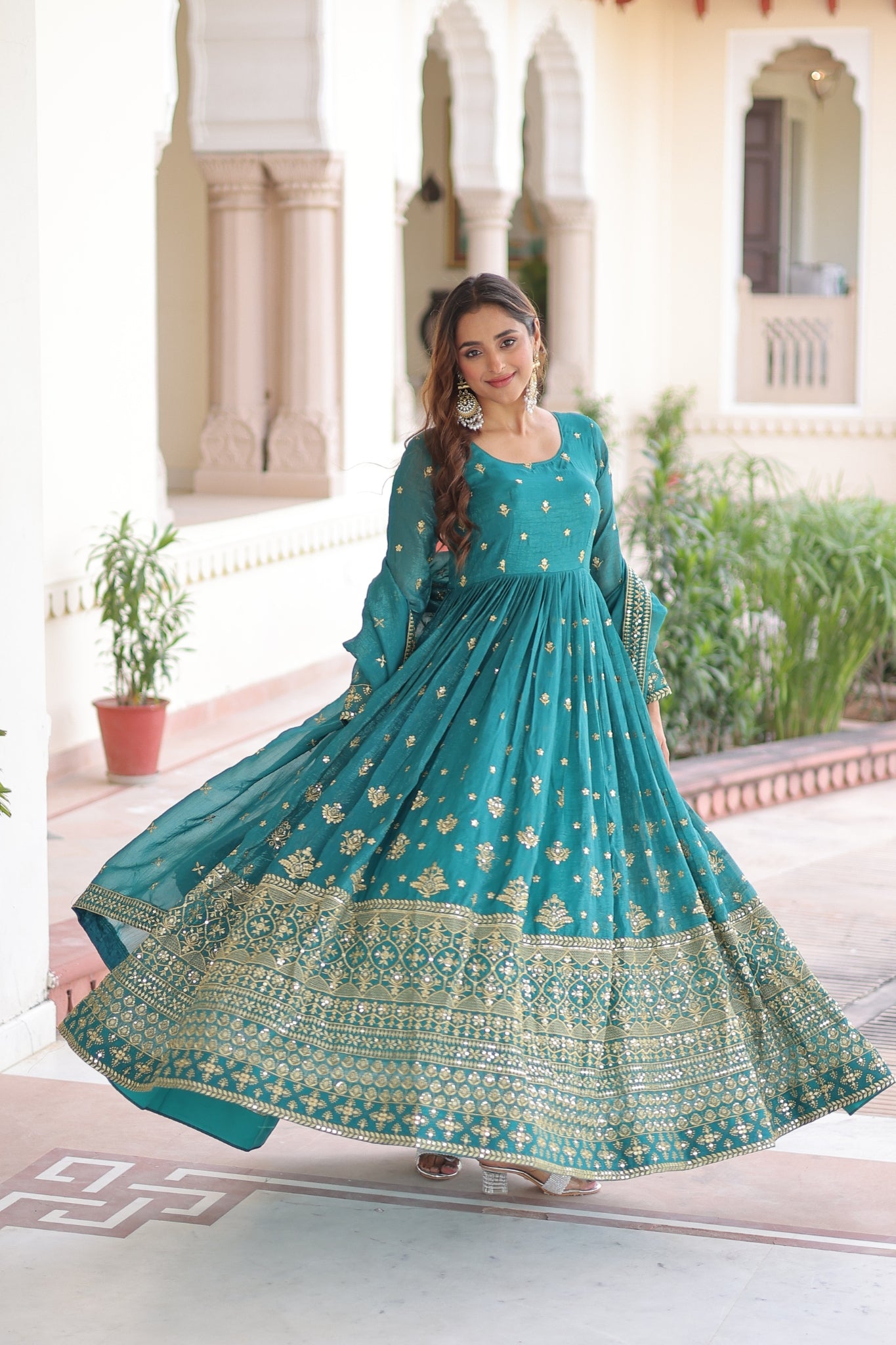 Ethereal  Silver Crunchy Sequins Embroidered Luxury Anarkali Gown Set