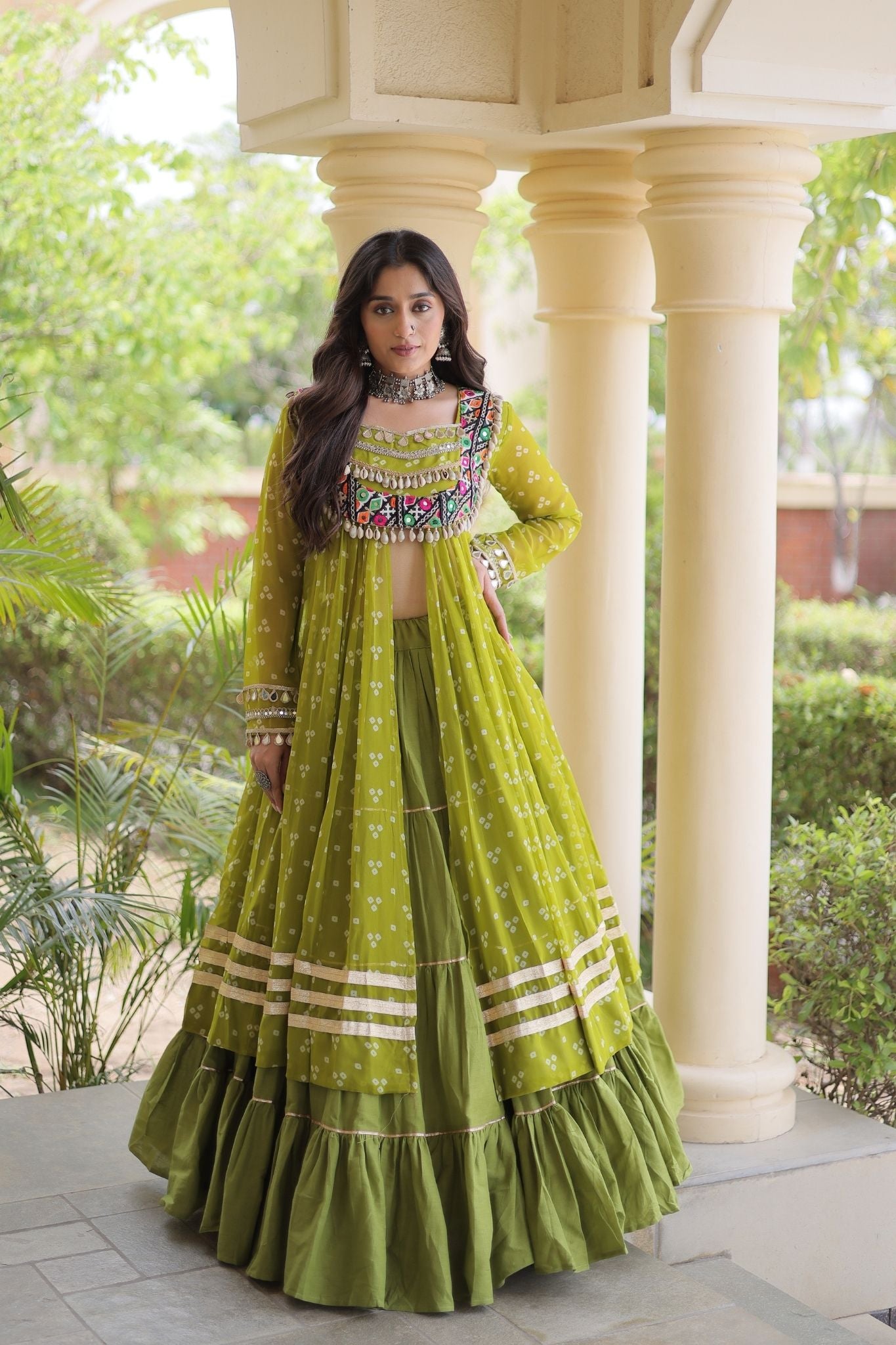 Raasrang Special Navratri Designer Kora Cotton Bandhani Print with Kutchi Patchwork Lehenga Choli
