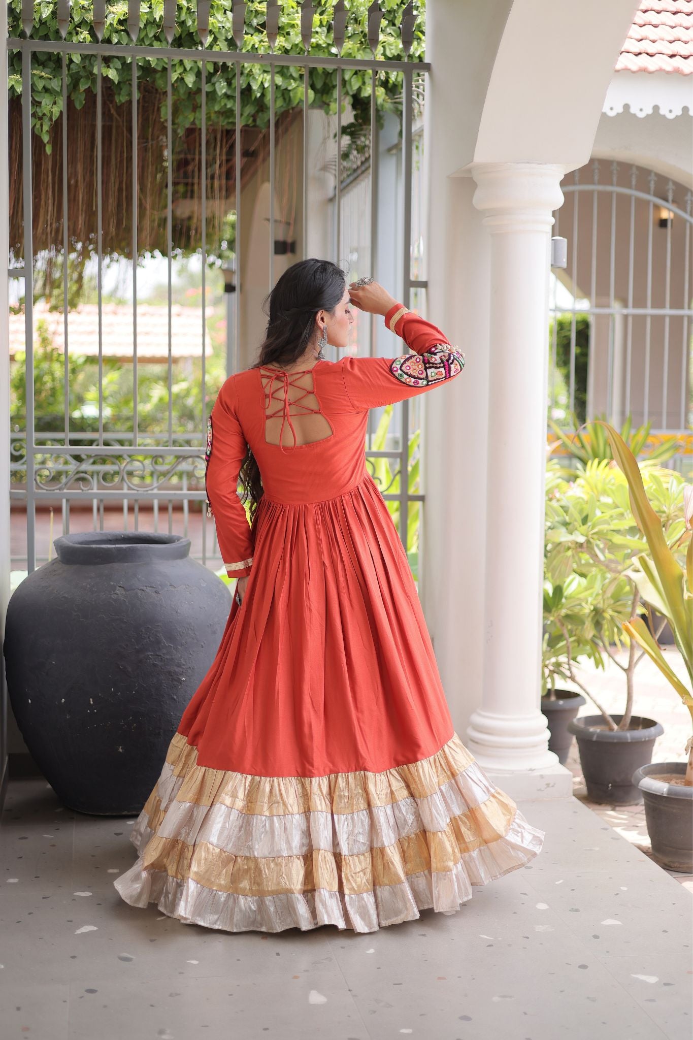 Raasrang Navratri Special Designer Rayon Gown With Kutchi Gamthi Thread Work