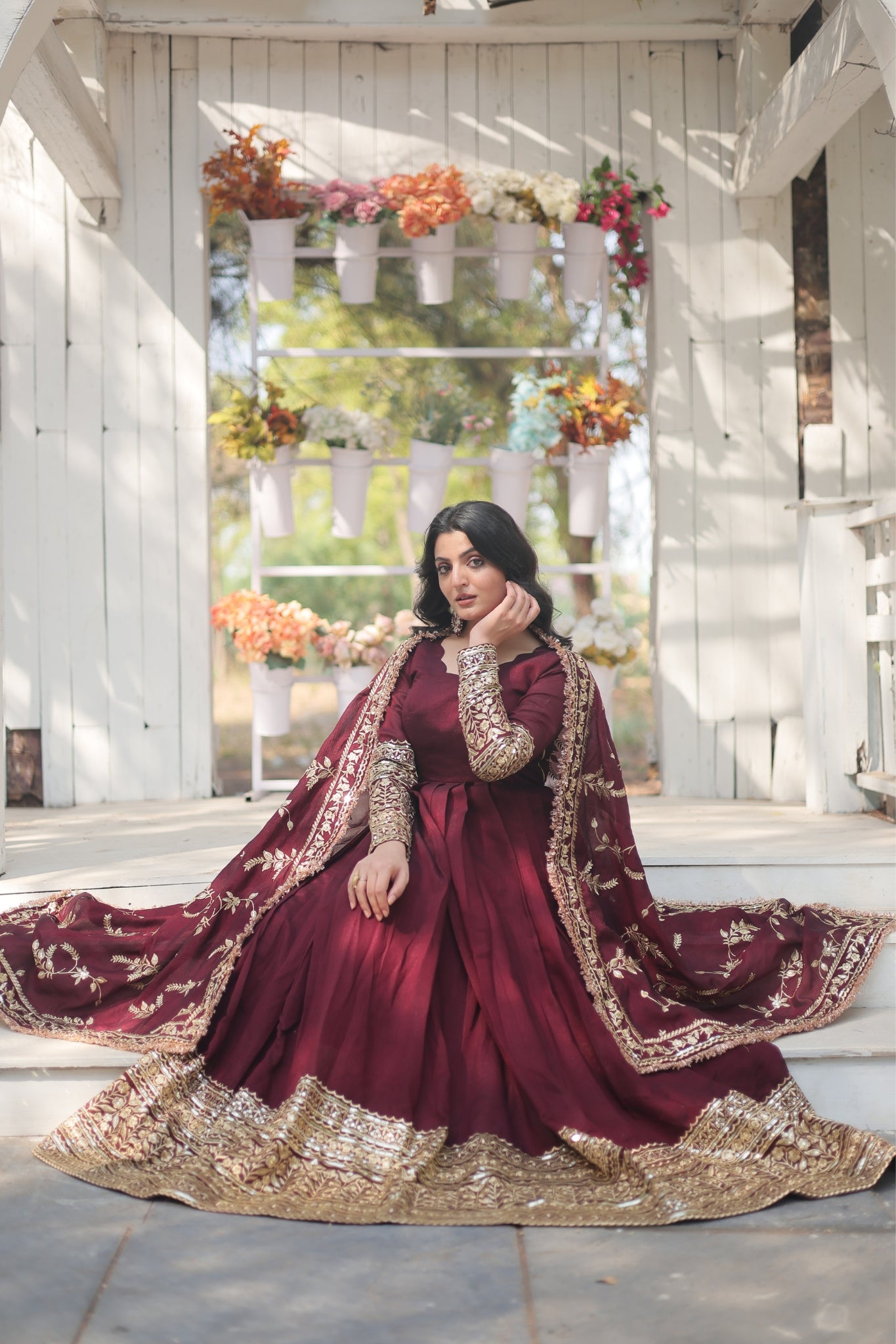 Dark maroon wedding dress best sale