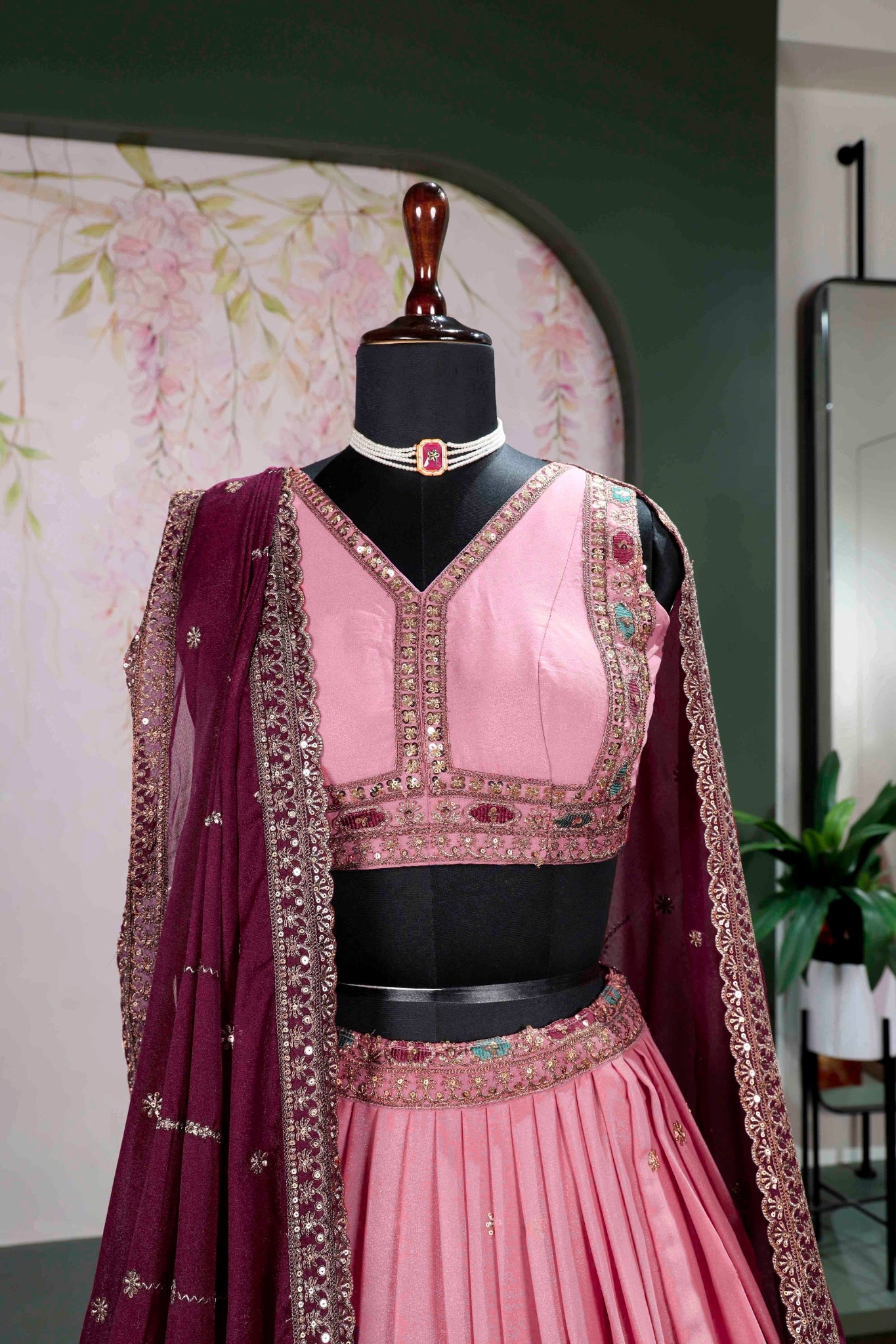 Embroidered Designer Wedding Star Georgette Lehenga Choli Set For Women