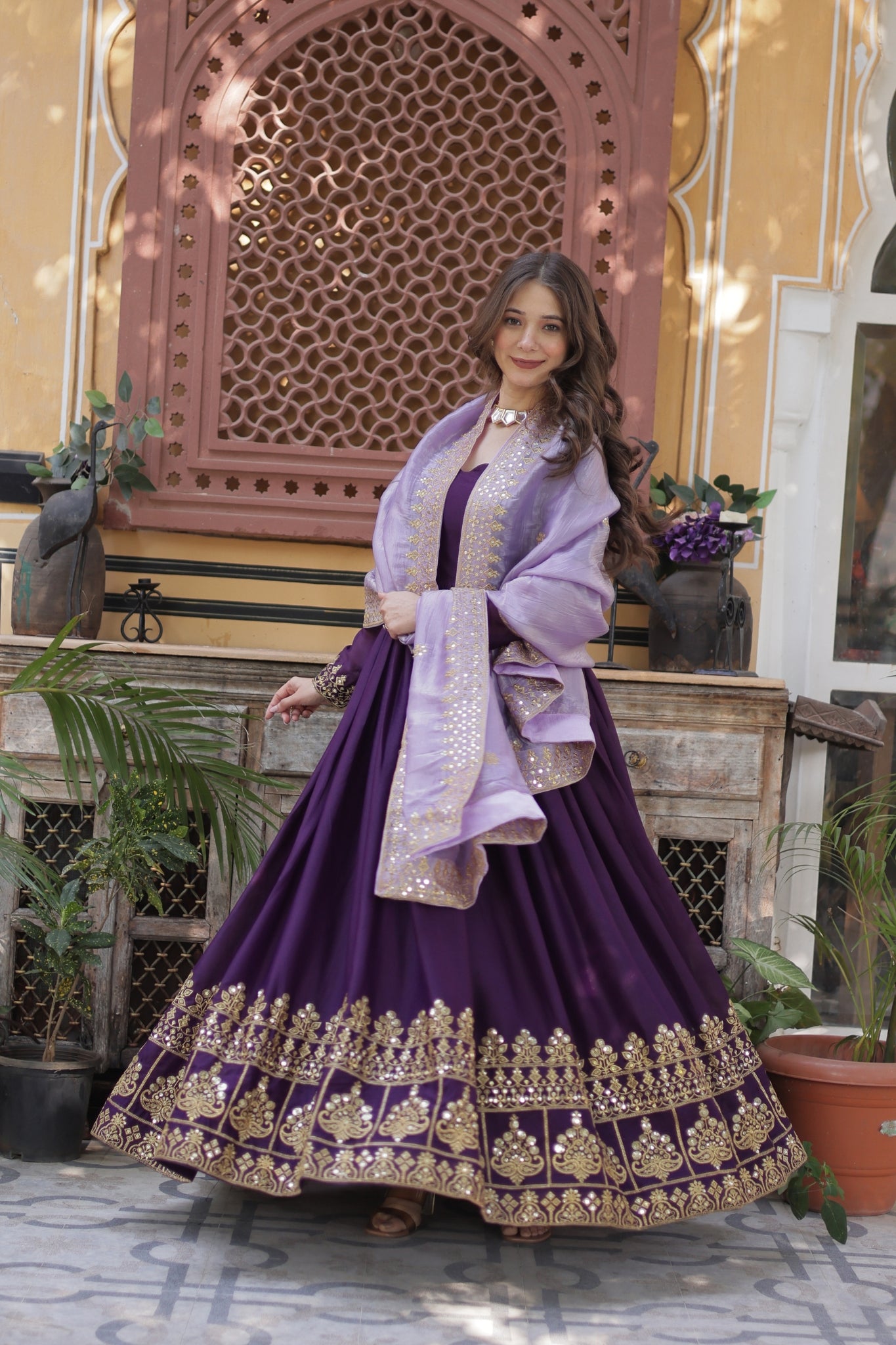 Festive Elegance Georgette Embroidered Zari Sequins Work Wedding Gown With Dupatta Set