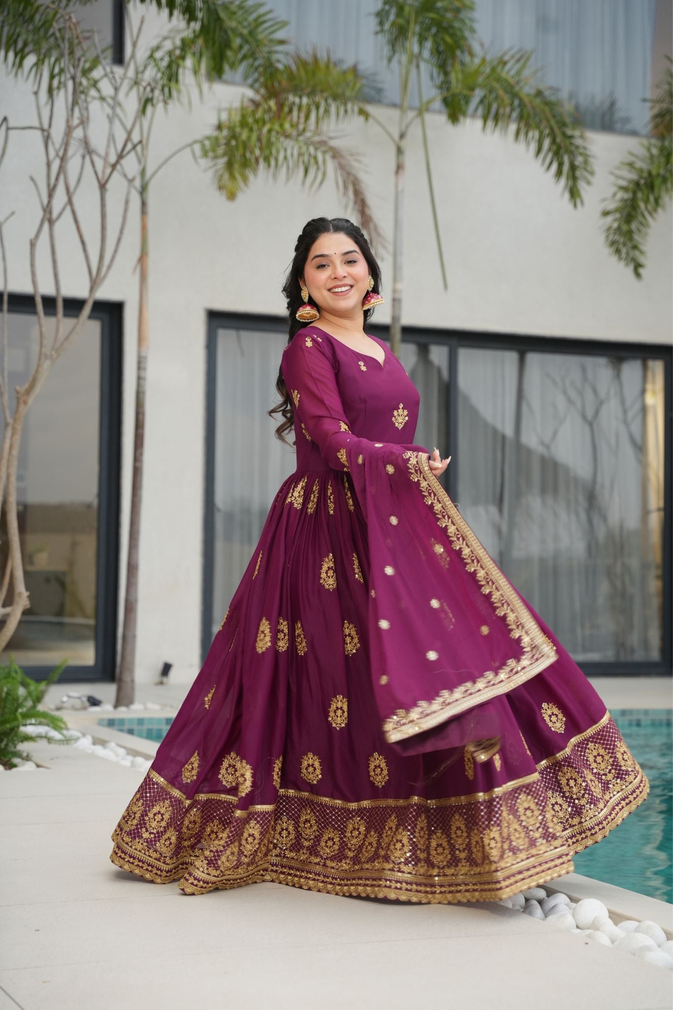 Luxurious Star Georgette Sequins Embroidered Work Stunning Gown With Dupatta