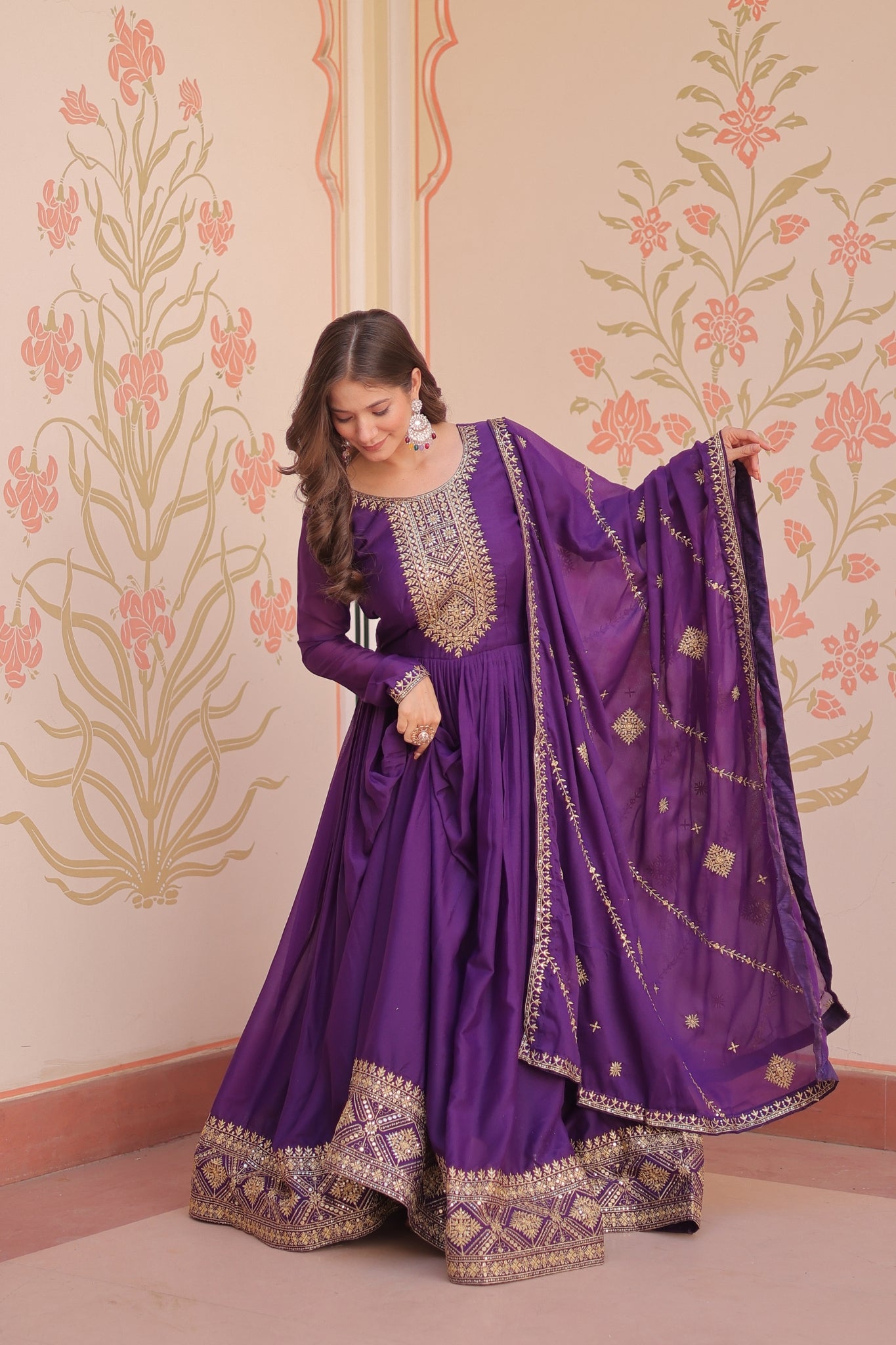 Designer Gown With Zari Sequins Elegance