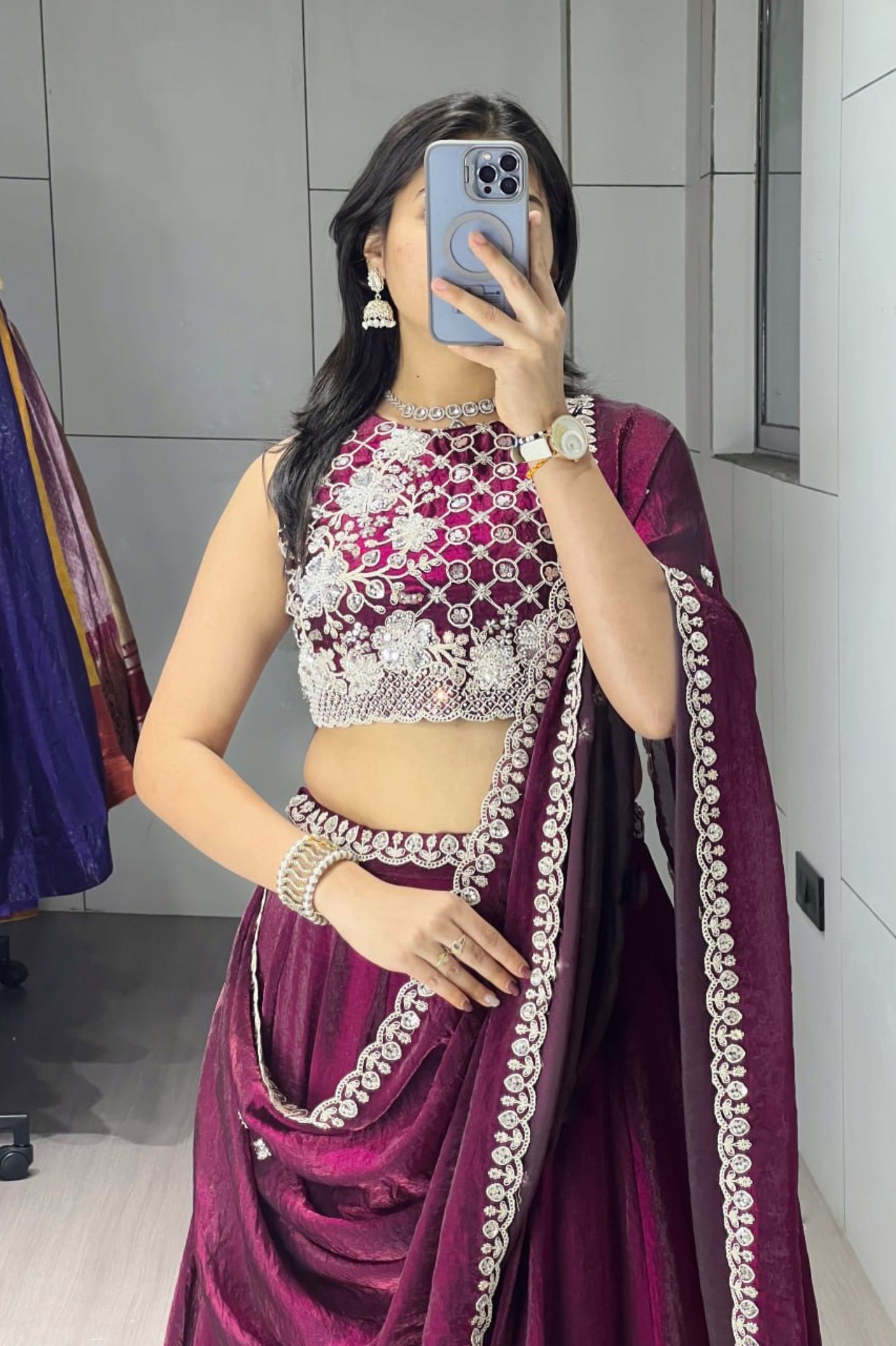 Luxury Antique Beads Work Lehenga Choli With Designer Scallop Blouse And Elegant Dupatta