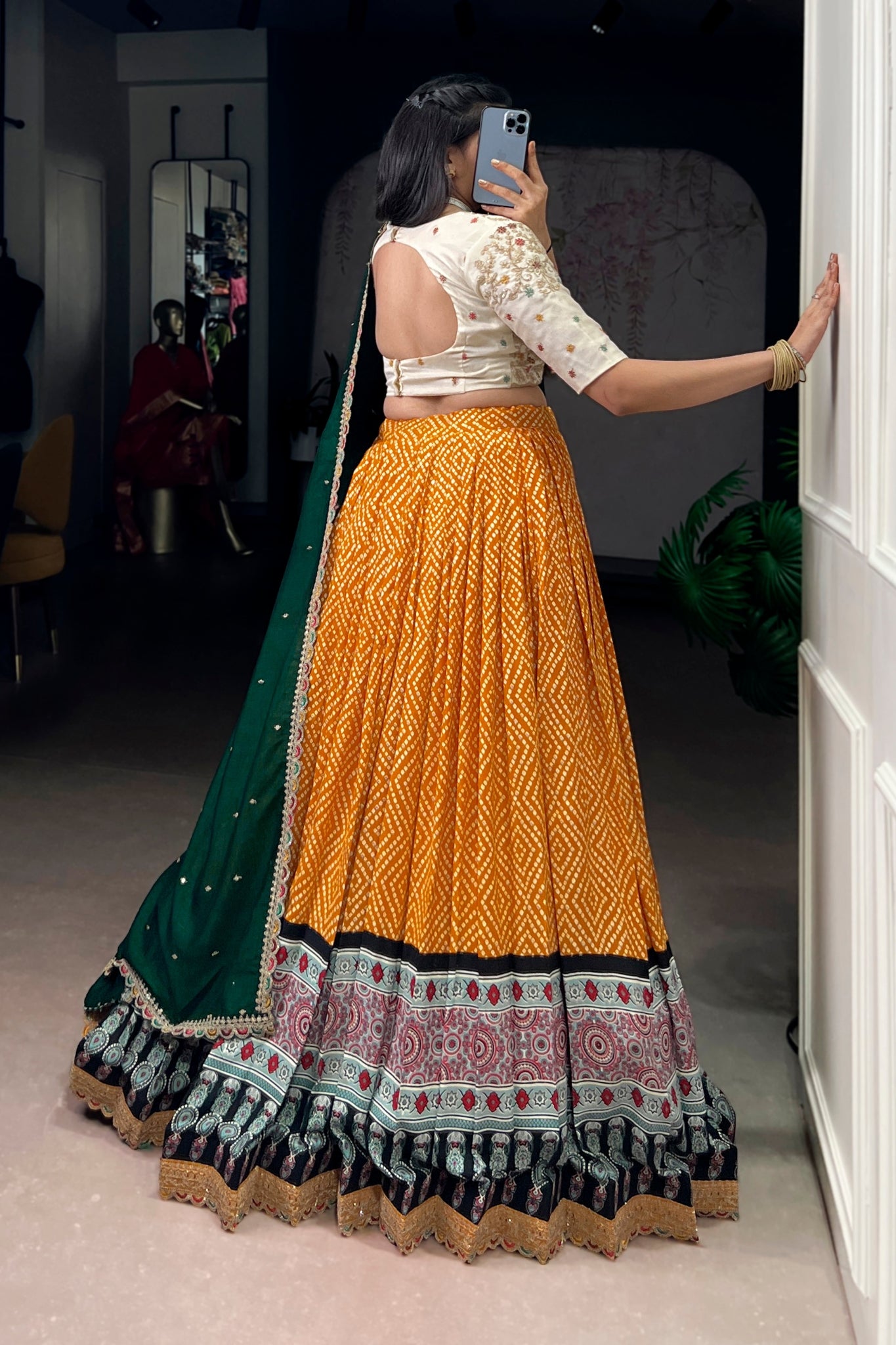 Bandhej Ajrakh Printed Lehenga Choli With Dupatta