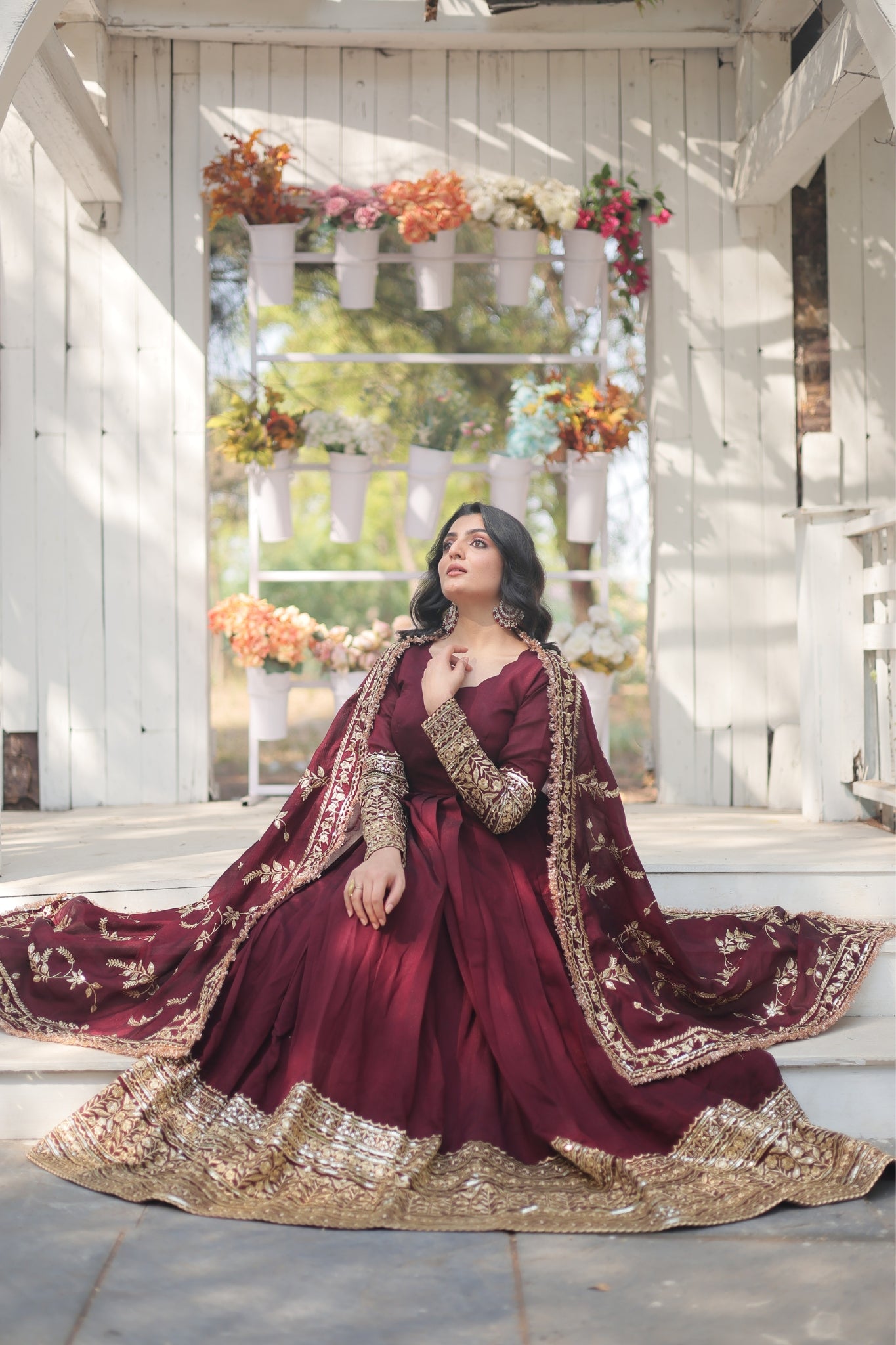 Stunning Premium Dark Maroon Anarkali Set