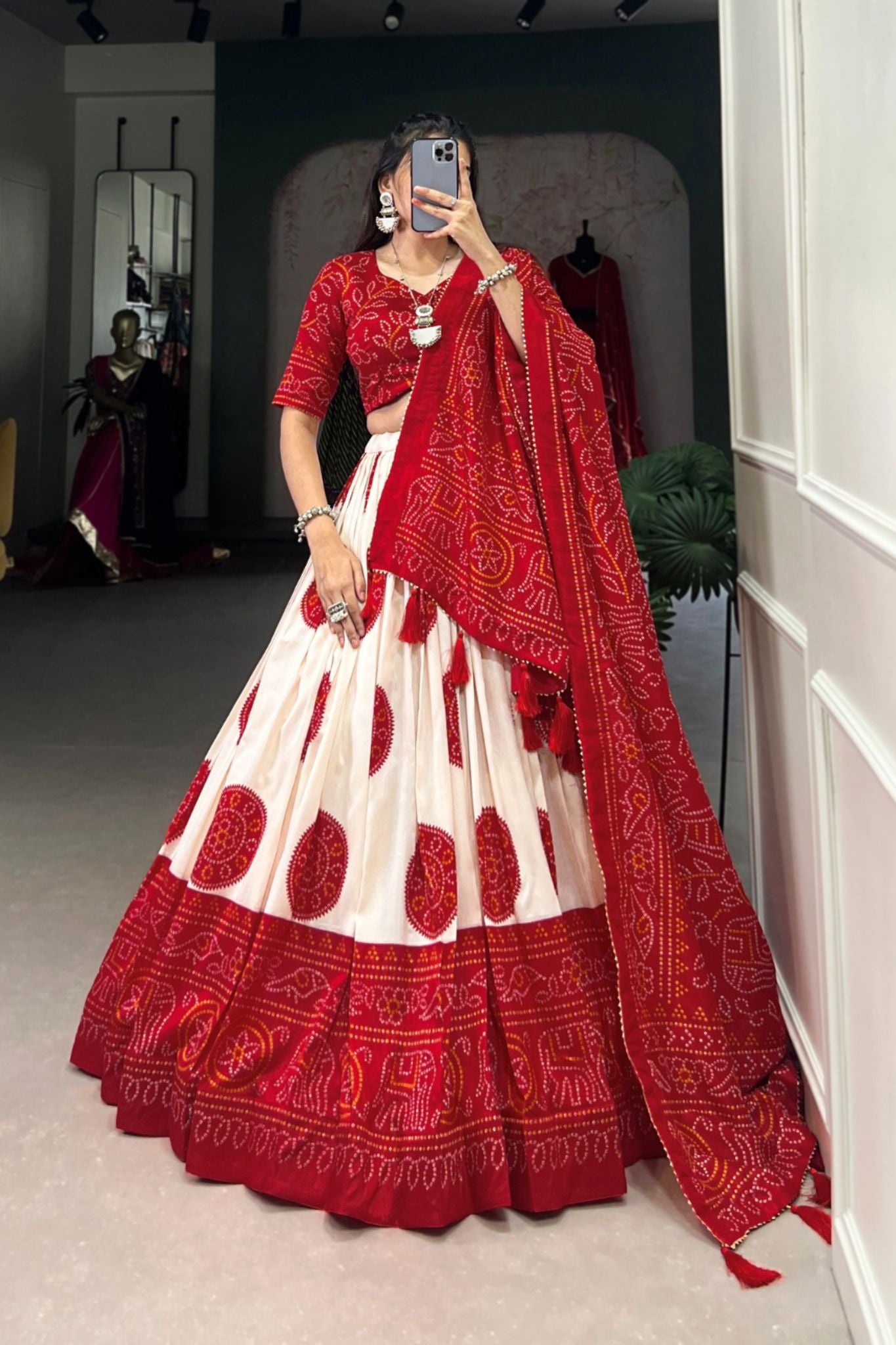 Bandhej Print Silk Lehenga Choli