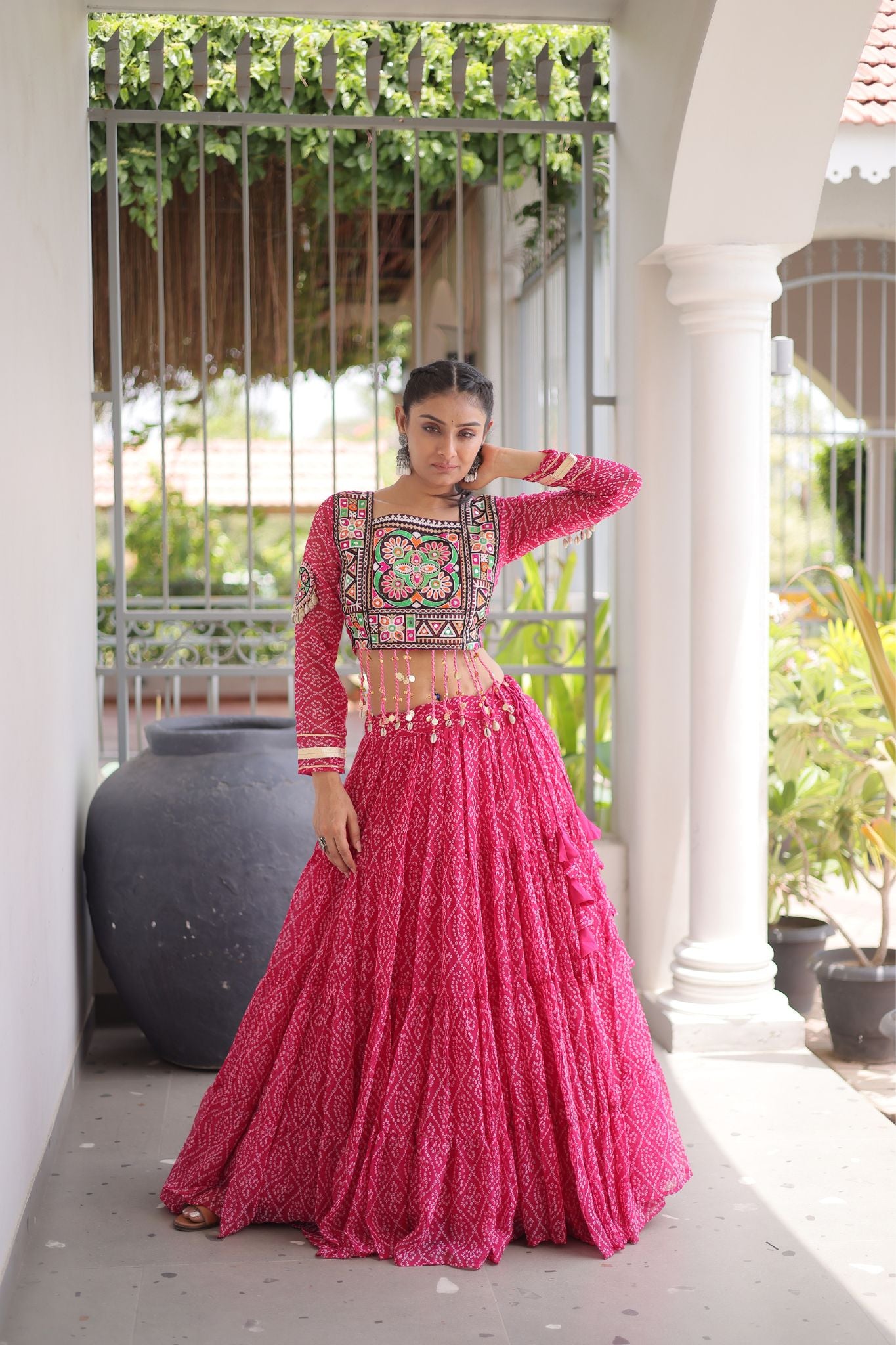 Raasrang Navratri Special Bandhani Print Lehenga Choli for Women with Kutchi Patchwork