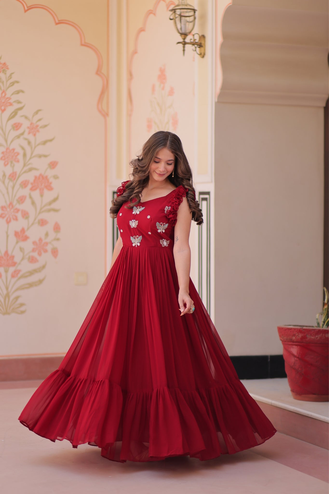 Stunning Sequins Multi Tread Beads Embroidered Work Women Gown