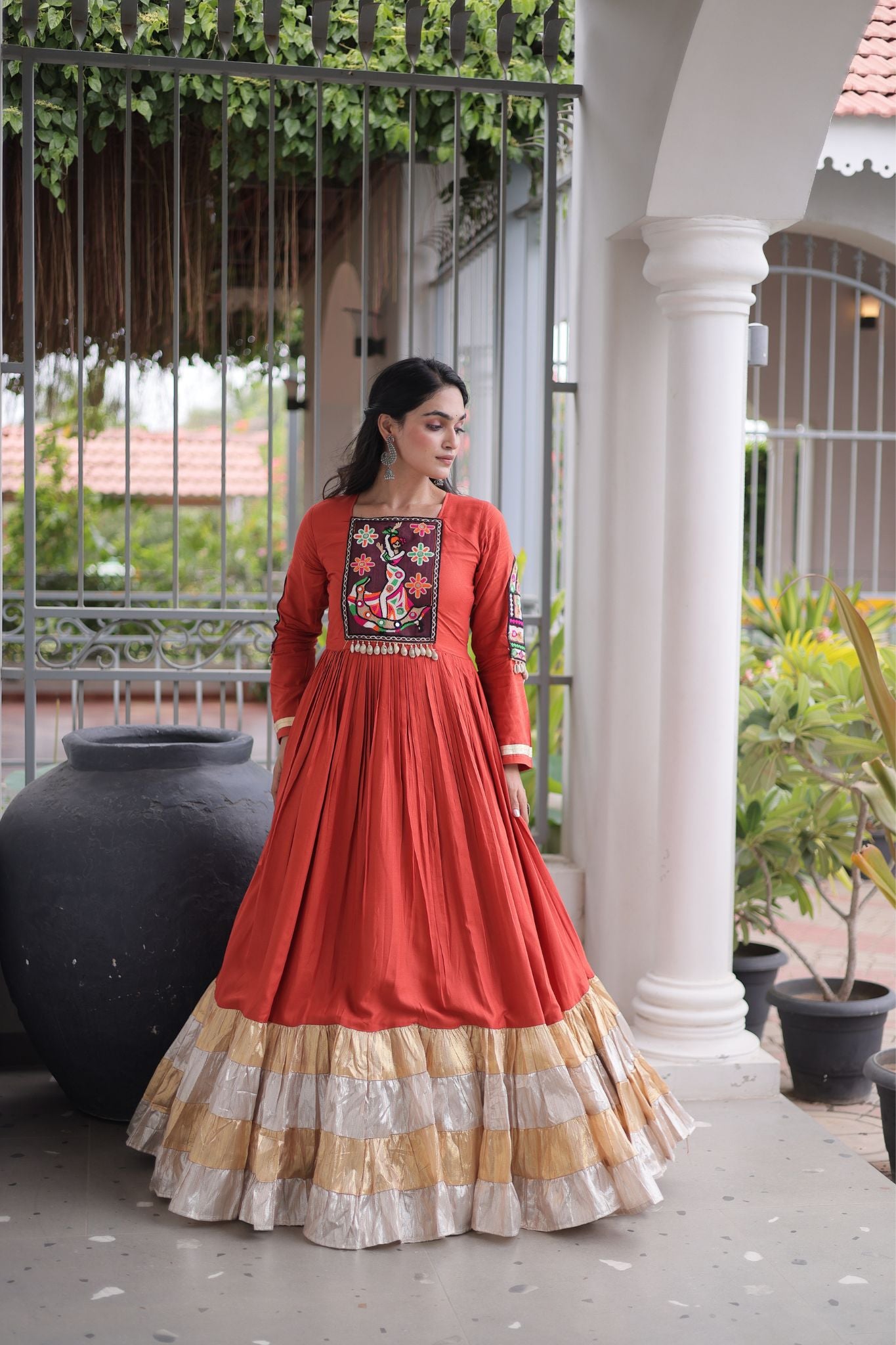 Raasrang Navratri Special Designer Rayon Gown With Kutchi Gamthi Thread Work