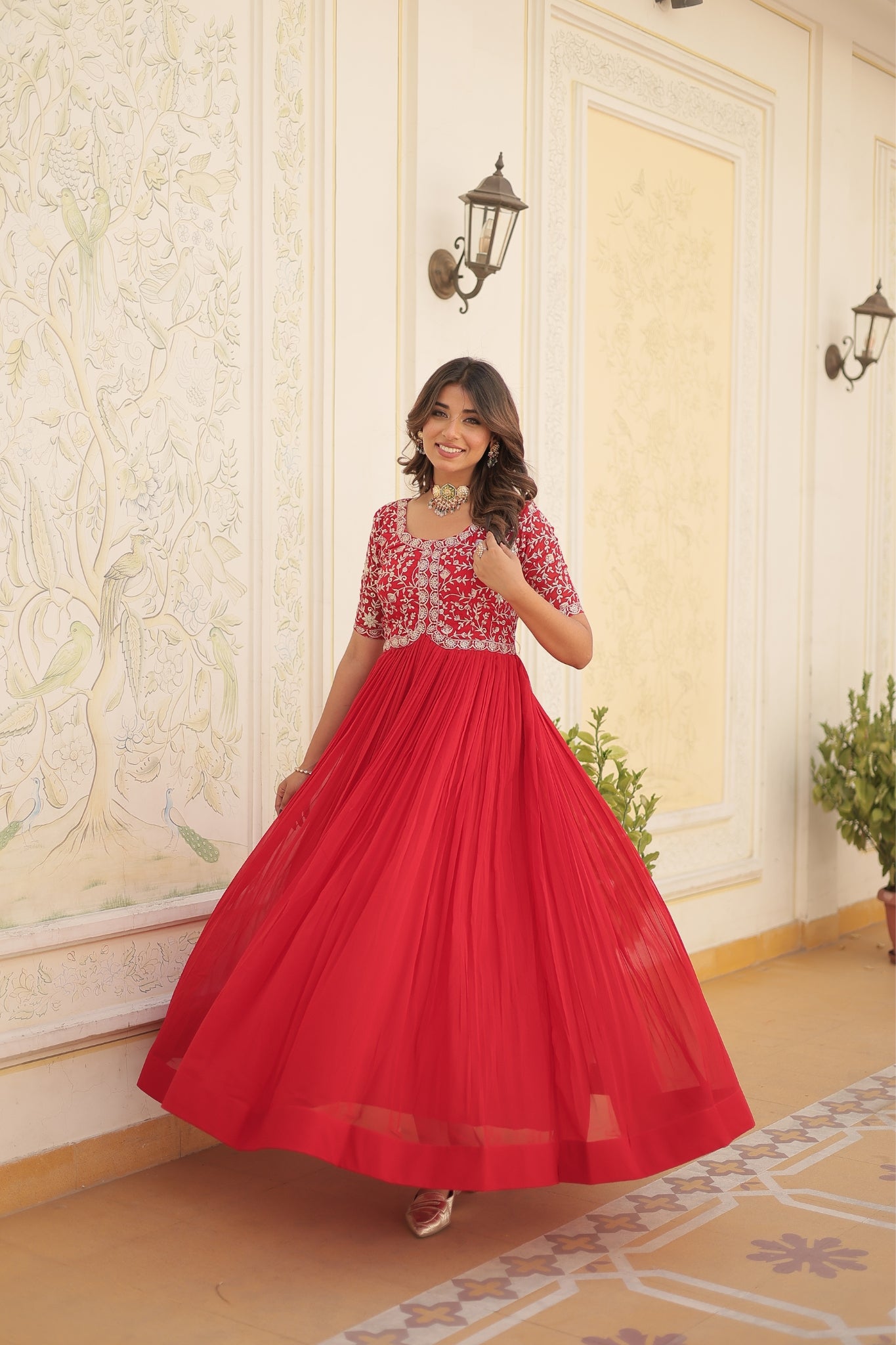 Designer Embroidery Zari Sequins Work Gown Set