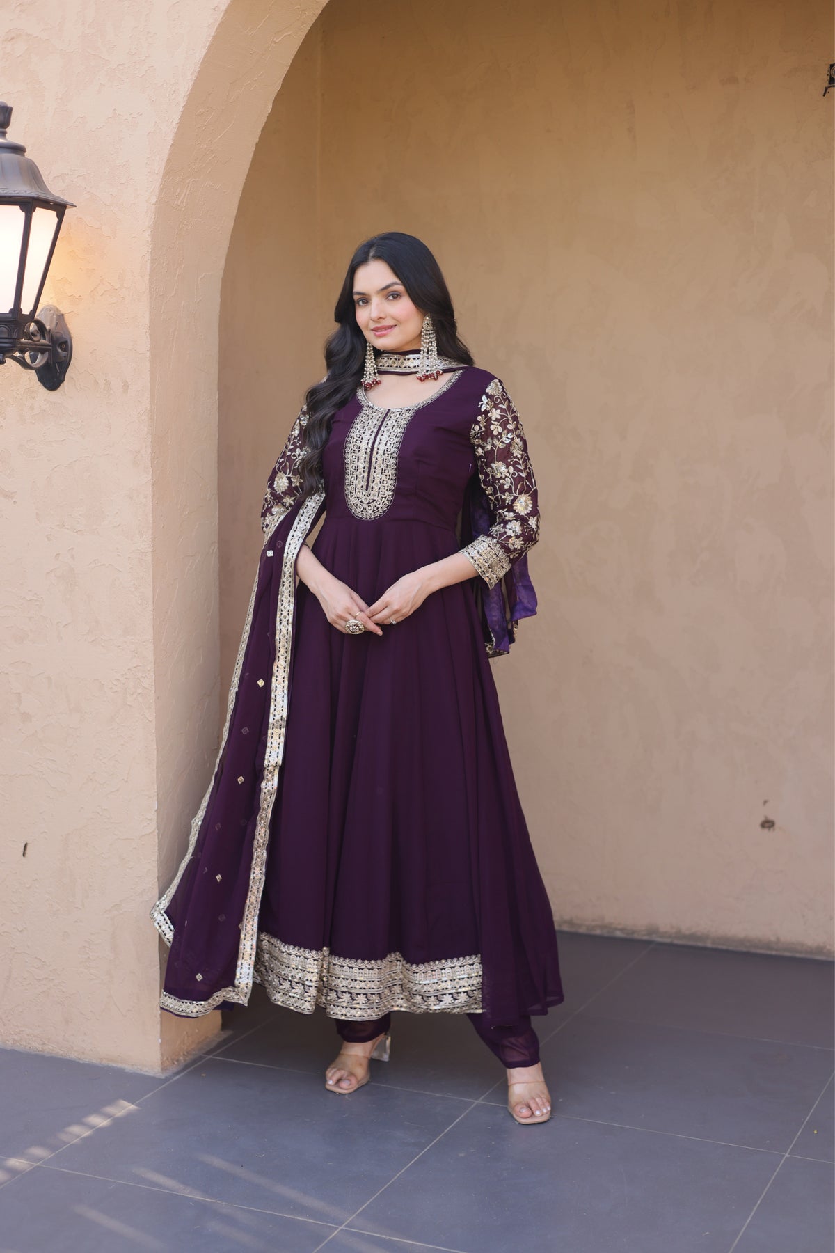 Designer Sequins Embroidered Anarkali Gown With Dupatta Set