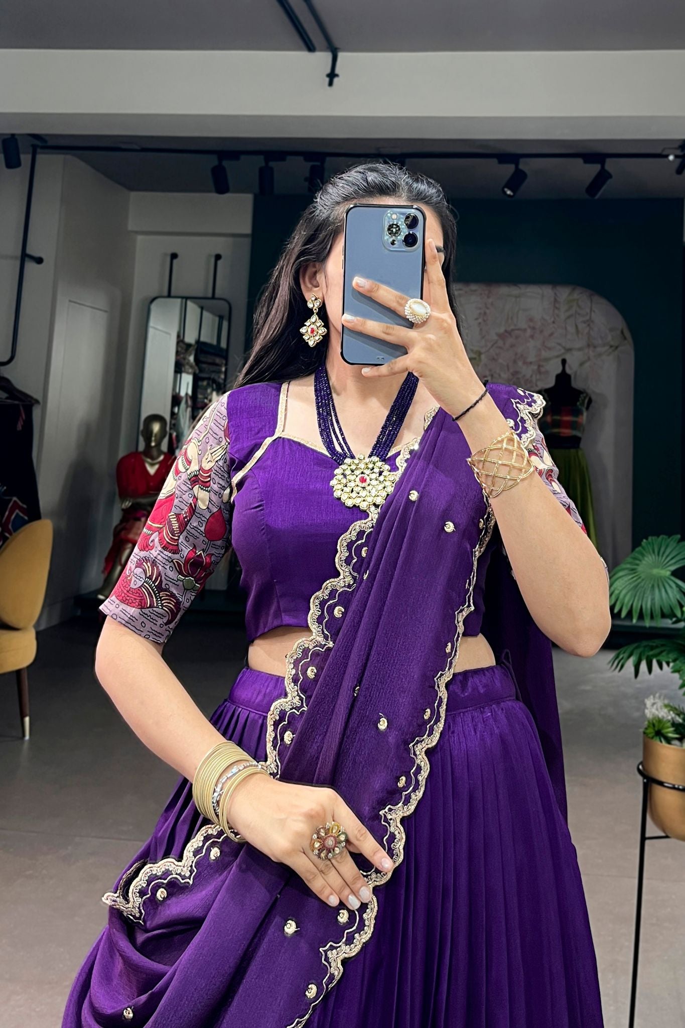 Designer Tasar Silk Kalamkari Print Wedding And Festive Lehenga Choli