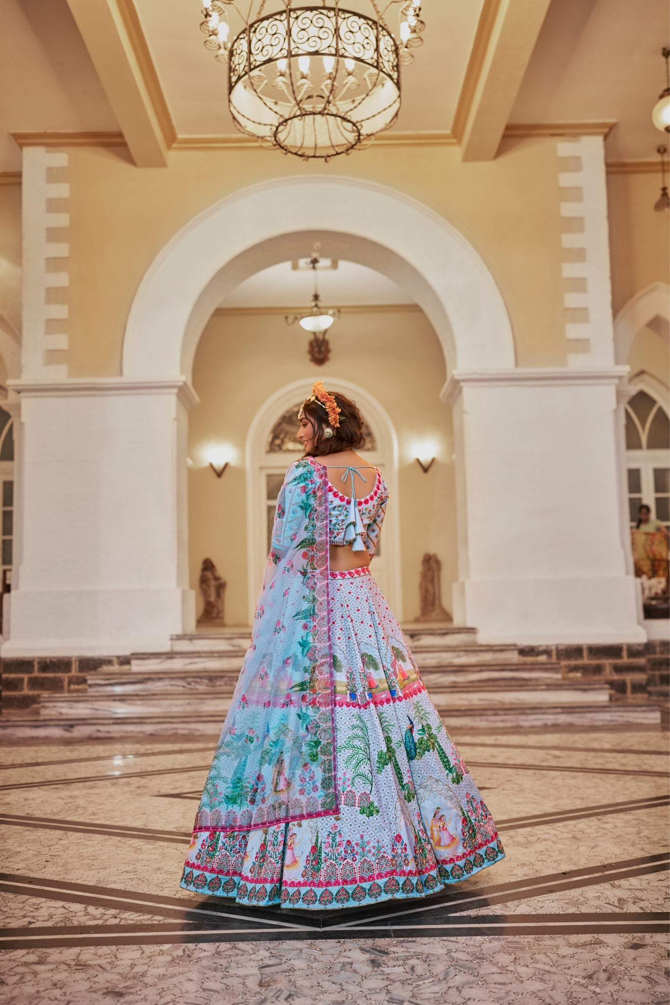 Elegant Powder Blue Art Silk Heritage Lehenga Set